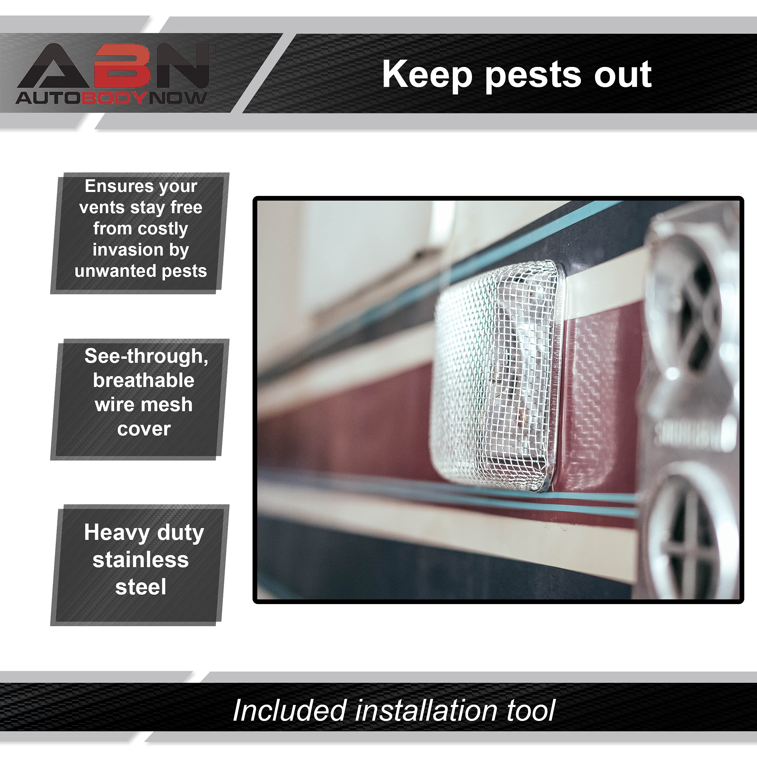 Abn Rv Furnace/Water Heater/Battery Vent Cover & Install Tool, 4.5 X 4.5 X 1.3In Camper Trailer Bug Insect Screen