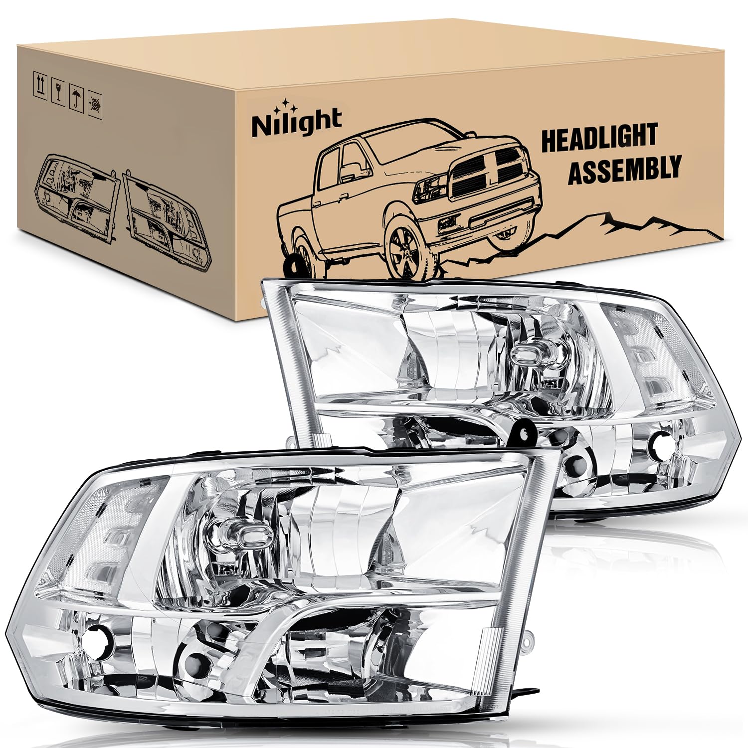 Nilight Headlight Assembly 2009 2010 2011 2012 2013 2014 2015 2016 2017 2018 Ram 1500 2500 3500 Pickup Quad Headlamp Assembly Re