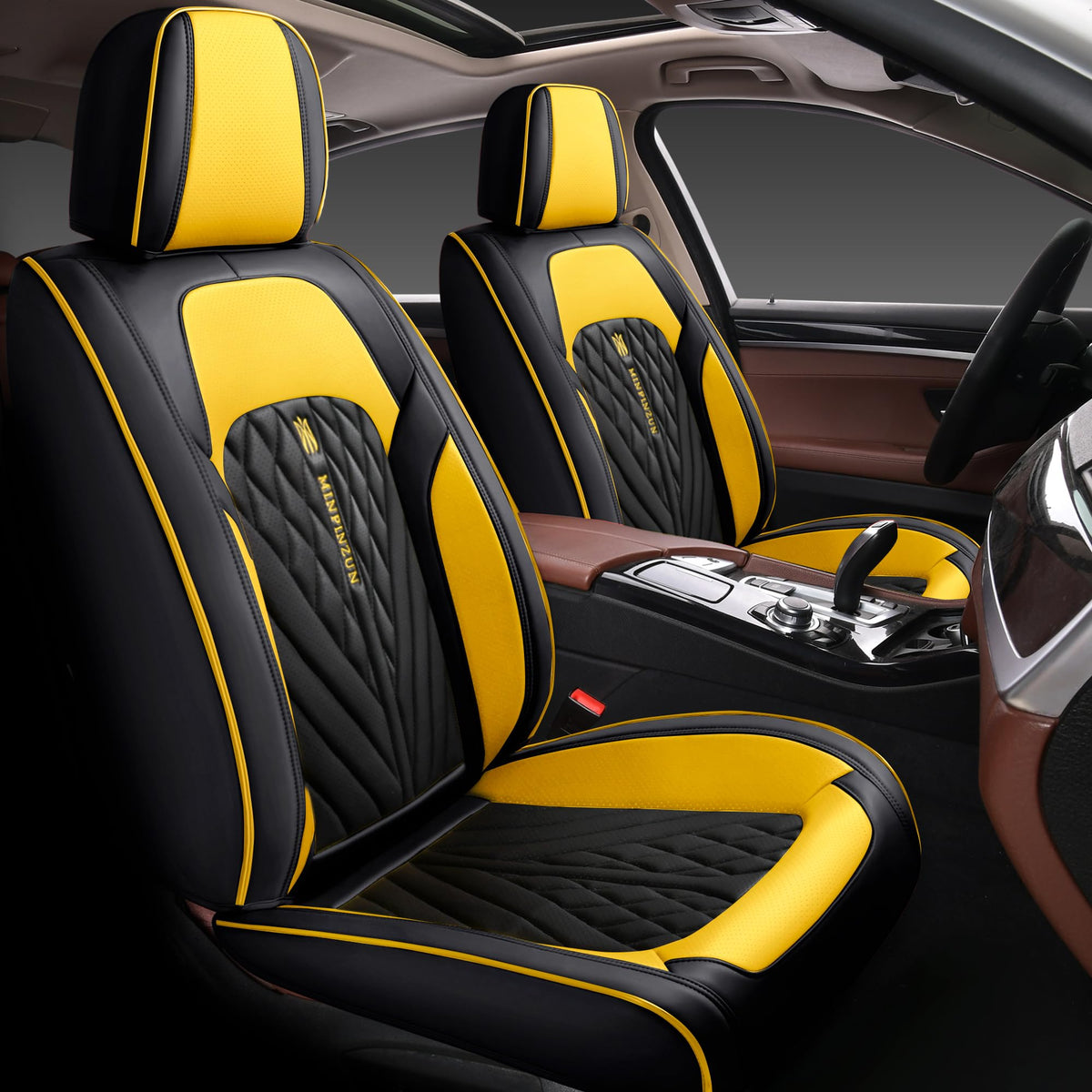 SKUYO Comfortable Leather Auto Car Seat Covers Front & Rear Seat Protector Fit Sedan SUV 5 Seats Full Set Universal Fit. (Black 
