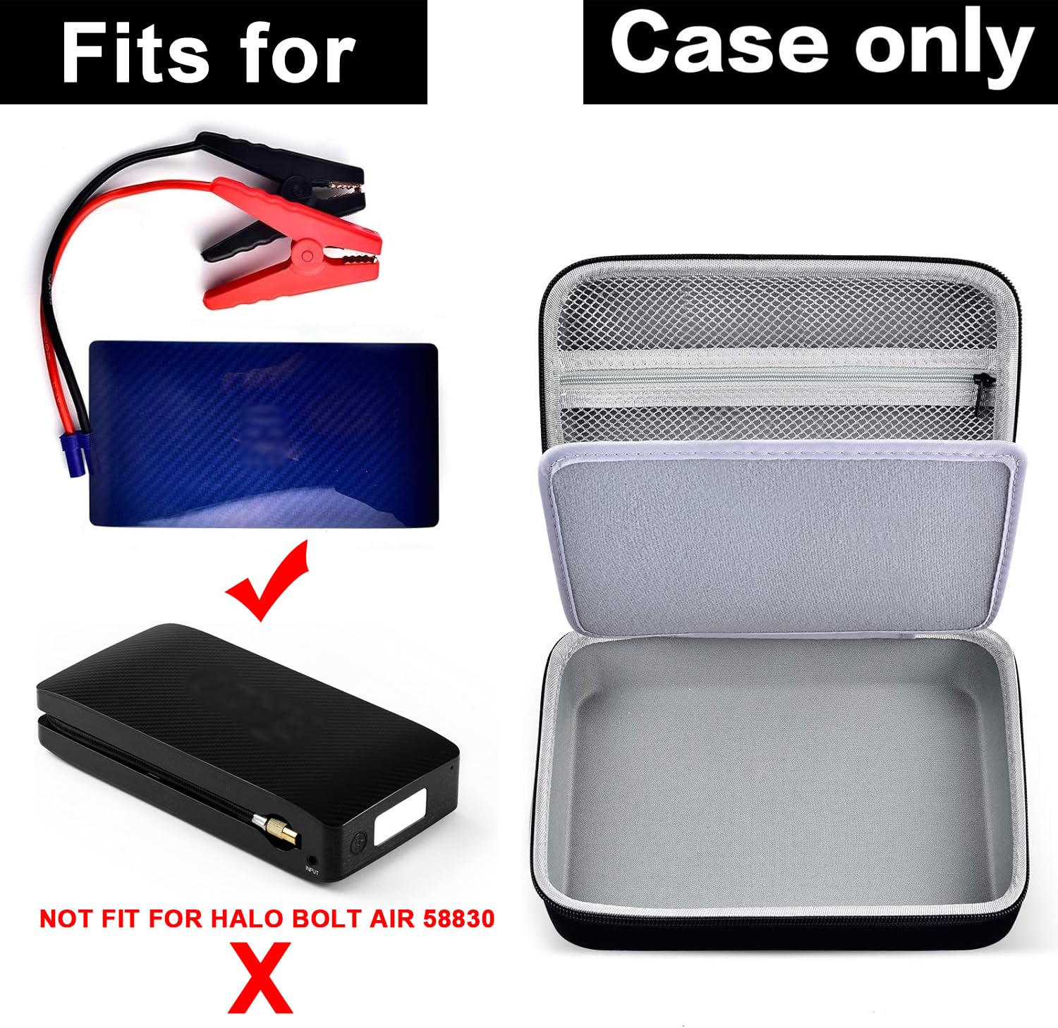 Case For Halo Bolt 58830/57720 Mwh Portable Phone Laptop Charger Car Jump Starter, Power Bank Storage Holder With Mesh Pocket For Ac Outlet, Car Charger And Accessories - Grey Inside