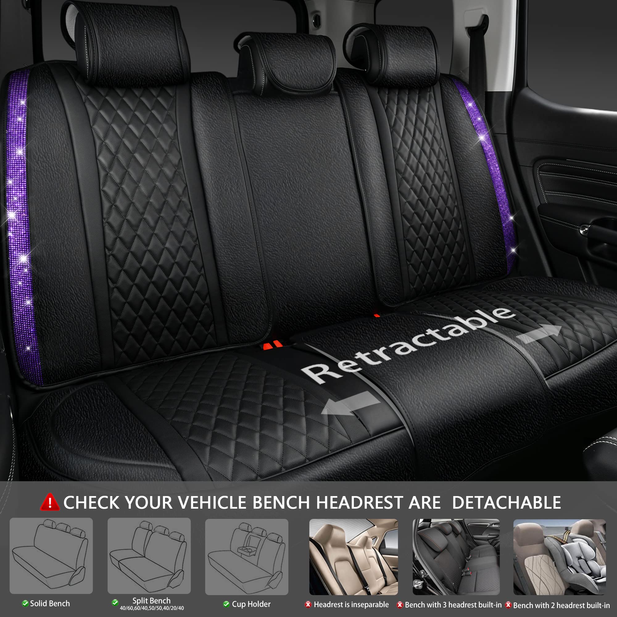 Car Pass Bling Nappa Leather Car Seat Cover For Full Set Universal Luxury Waterproof Heavy-Duty Anti-Slip Cushioned Fit For Suv