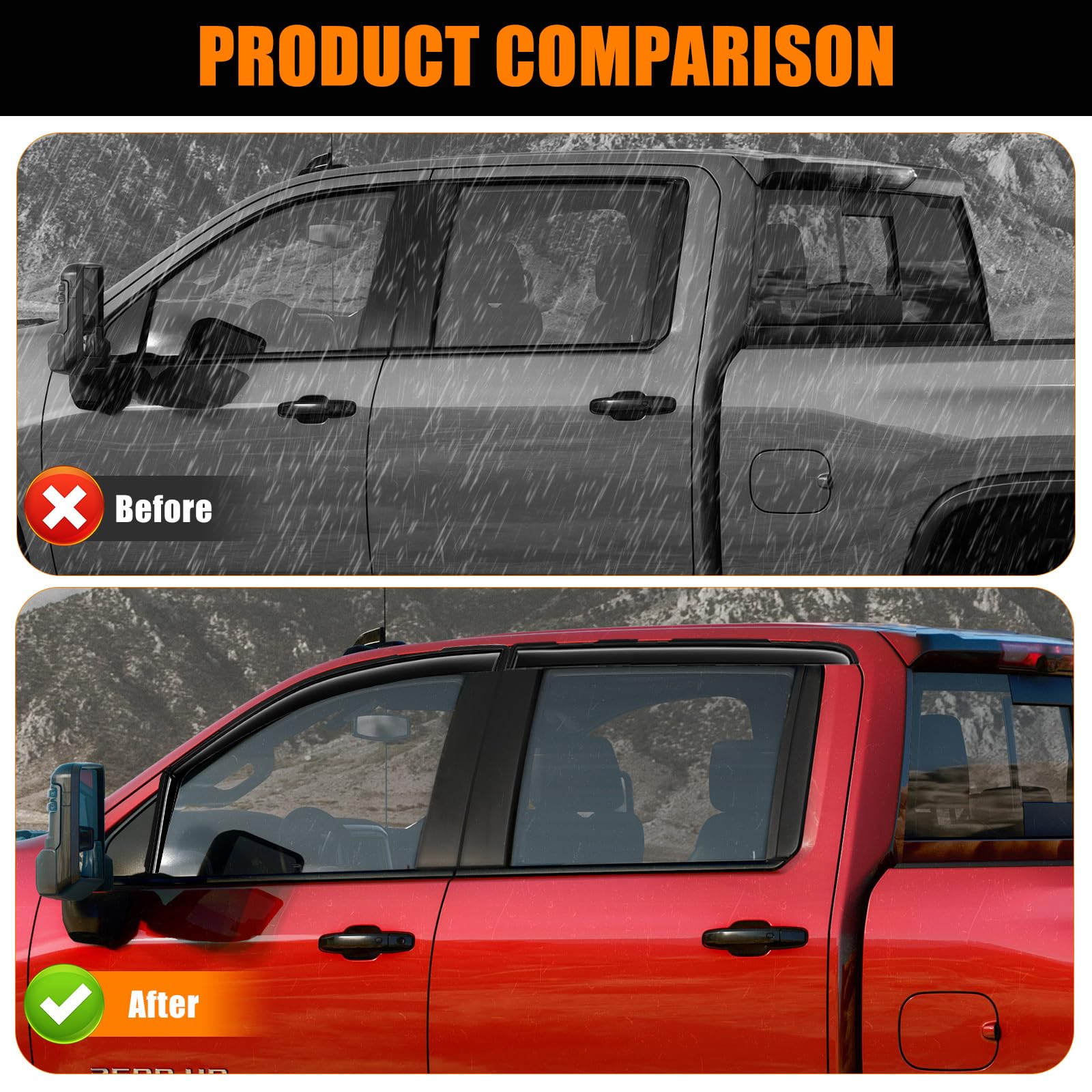 FormiPow Window Rain Guards for 2020-2025 Chevy Silverado & GMC Sierra 2500HD/3500HD Crew Cab, Glass in-Channel Window Deflector