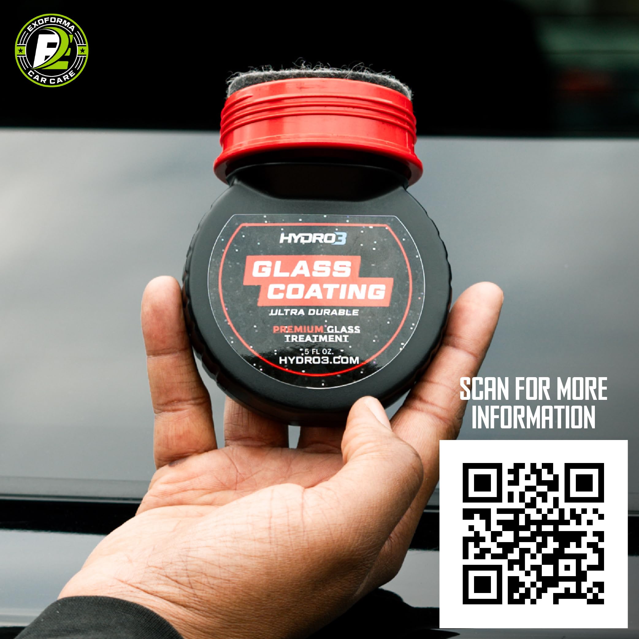 Exoforma Hydro3 Glass Coating - Hydrophobic Glass Coating For Windshield - Durable Water Repellent - Vision Enhancing For Windsh