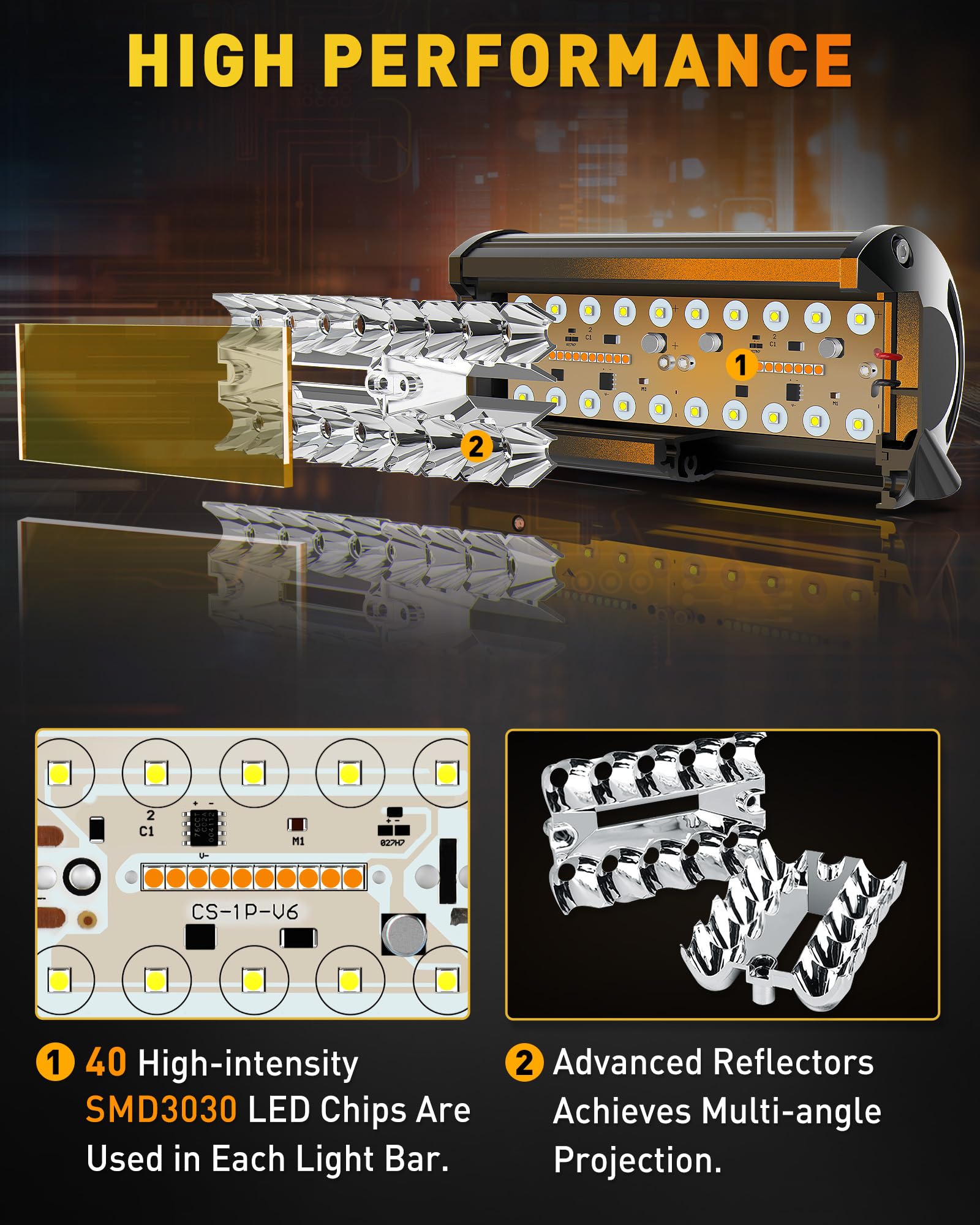 Naoevo 7 Inch Led Light Bar, White Amber Offroad Fog/Driving Lights Led Pods With Strobe/Memory Function, 2 Leads Wiring Harness