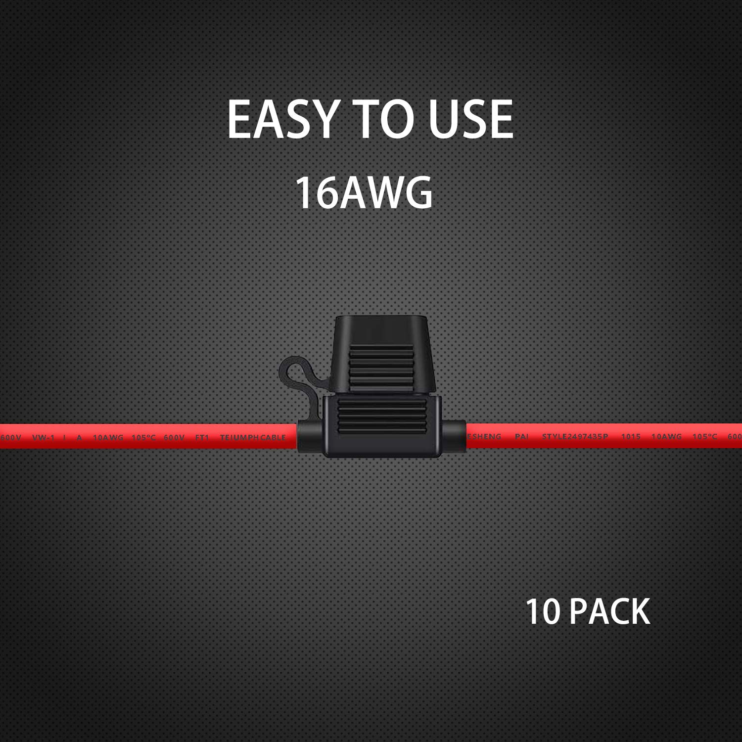 Qizpcer 10 Pack 16 AWG Inline Fuse Holder - 12V Blade Fuse Holders for 10A Fuses, Durable and Reliable Electrical Accessories