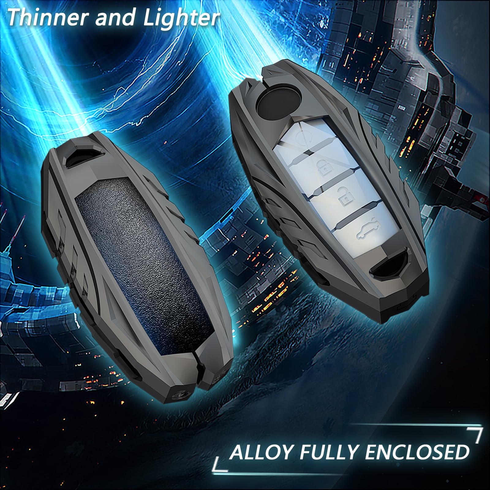 Ocezbiis For Nissan Key Fob Cover,Keychain,Zinc Alloy Protection Car Key Case For Altima Maxima Rogue Armada Pathfinder Morano V