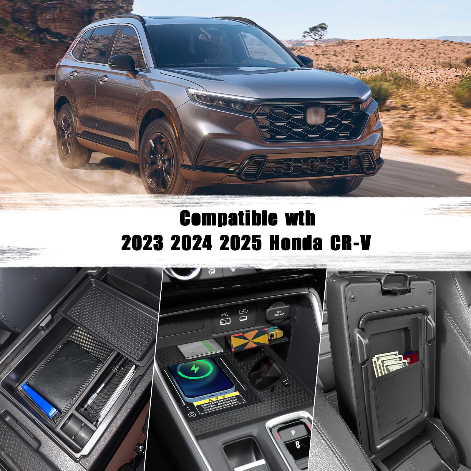 Neepiar 3PCS Center Console Organizer Compatible with 2023 2024 Honda CRV Armrest Storage Box Armrest Hidden Storage Box Secret