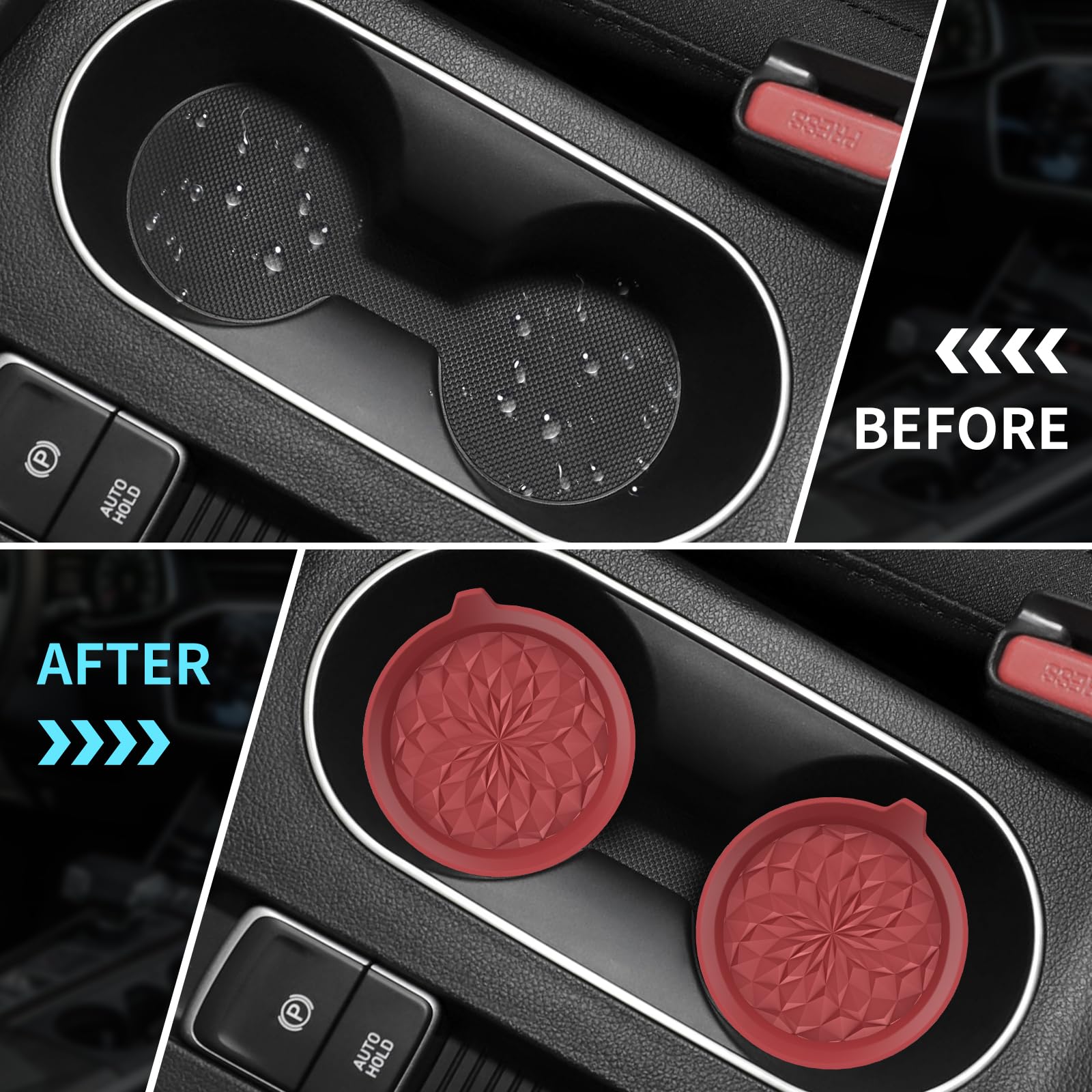 ME.FAN Car Cup Coasters [4 Pack] Silicone Car Coasters/Automotive Cup Mats - Universal Non-Slip Recessed Car Interior Accessorie