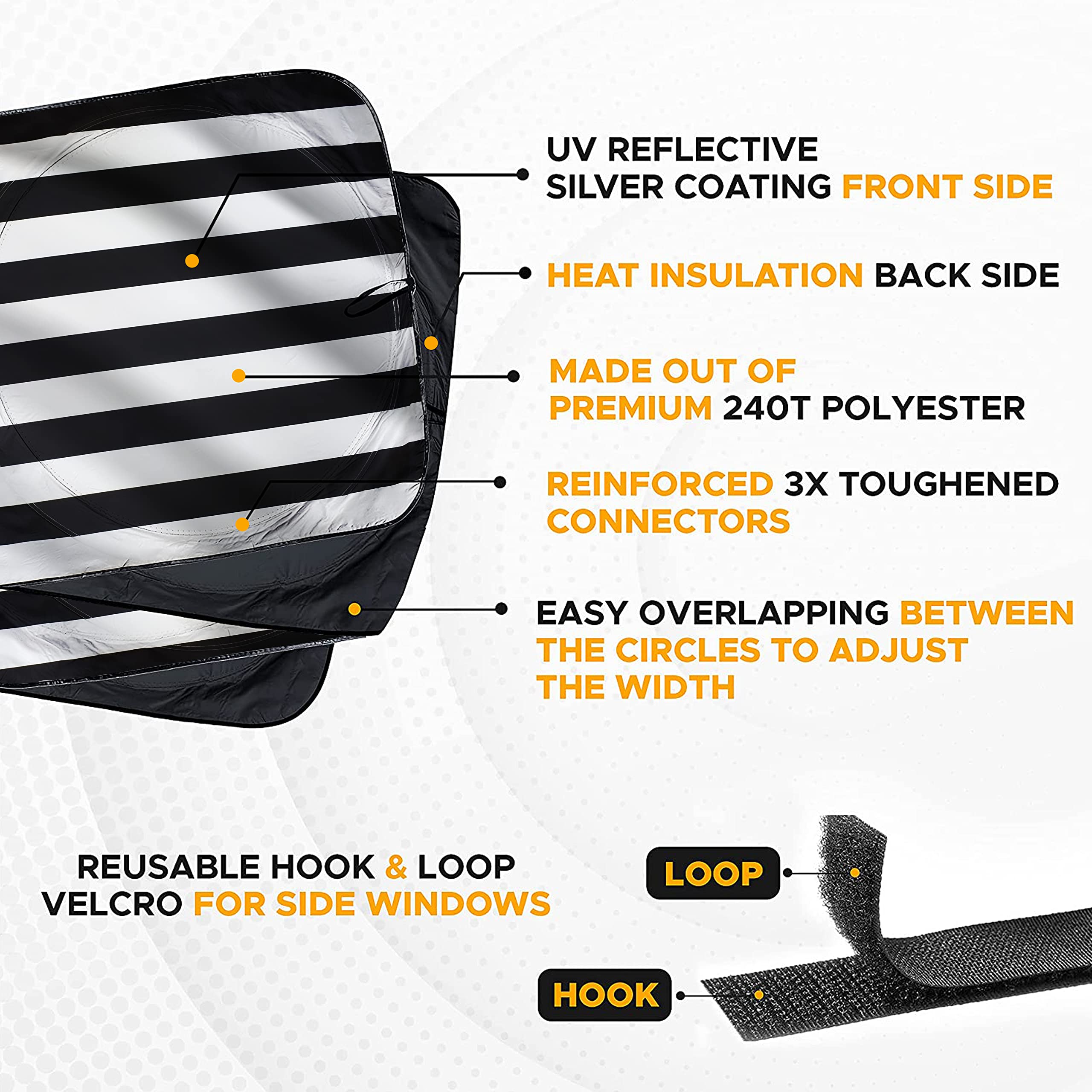 Econour Semi-Truck Patriotic Flag Printed Sun Shade For Windshield And Side Windows | 240T Sunshade For Truck Windshield To Bloc