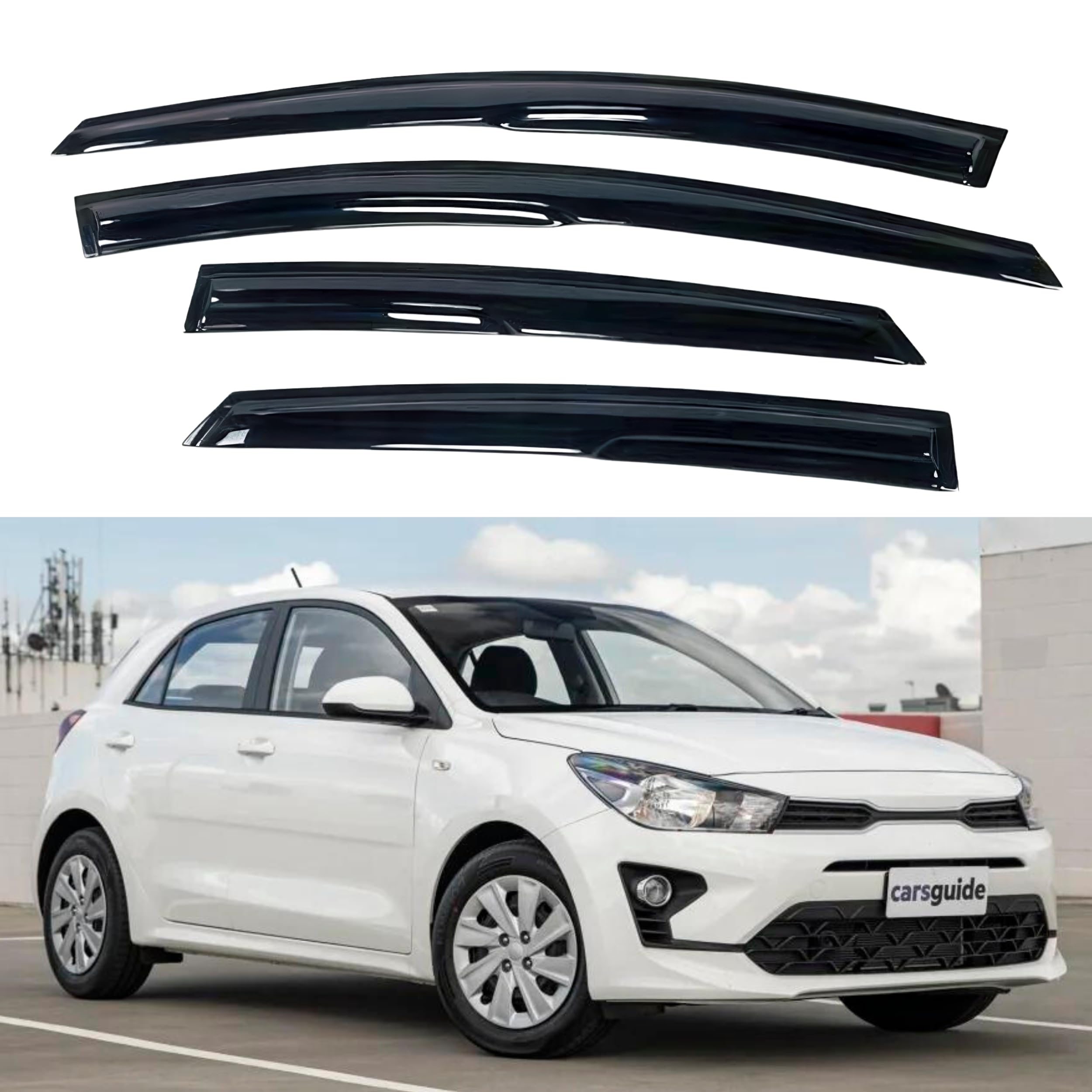 Ig Window Visor For Kia Rio 2018-2023 Hatchback, Rain Guard Tape-On Extra Durable Sun Wind Side Vent Window Deflector Mugen Styl