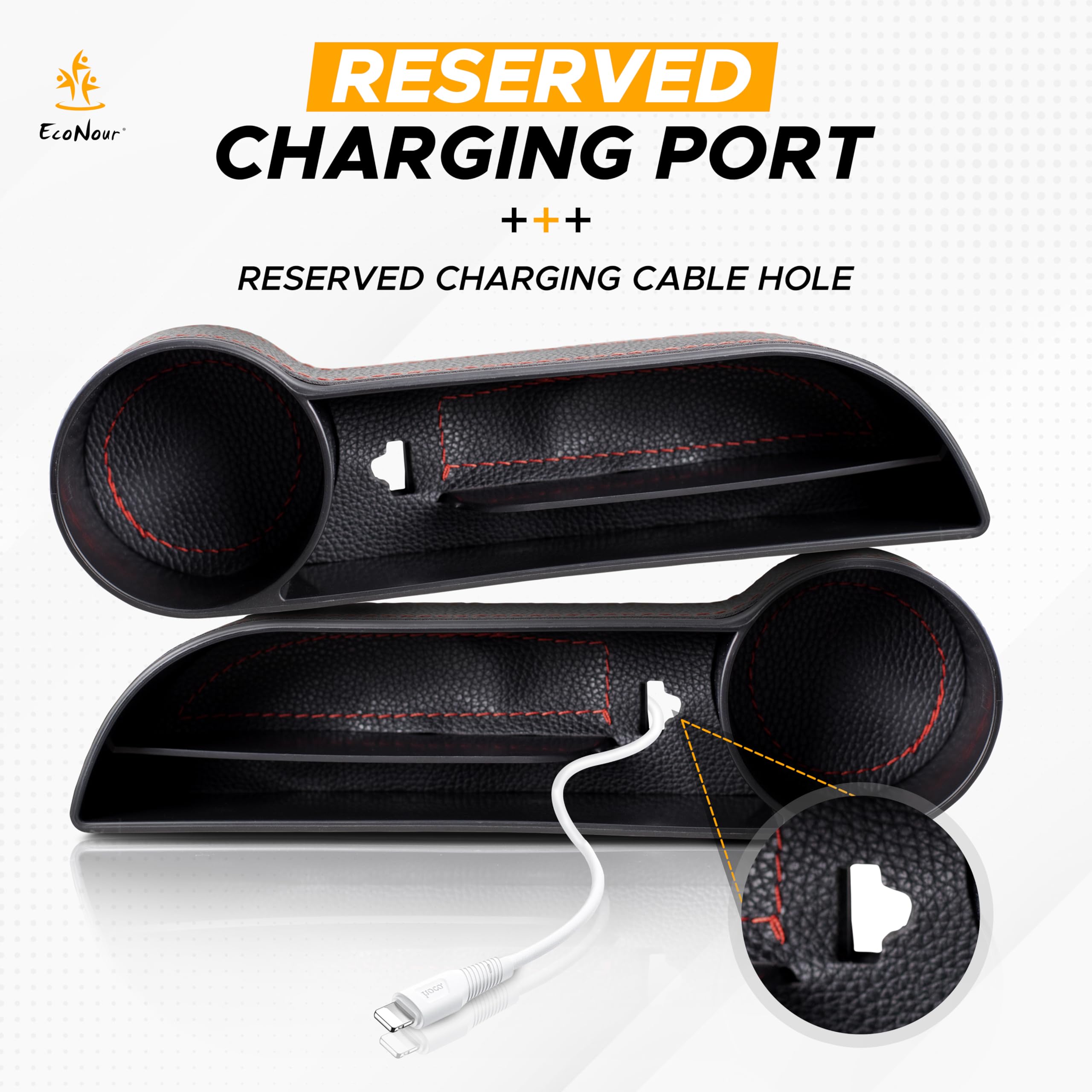 Econour Car Seat Gap Filler Organizer | Multifunctional Front Seat Organizer With 2 Bonus Headrest Hooks | Storage Box In Between Seats Organizer With Cup Holder | Car Interior Seat Gap Accessories