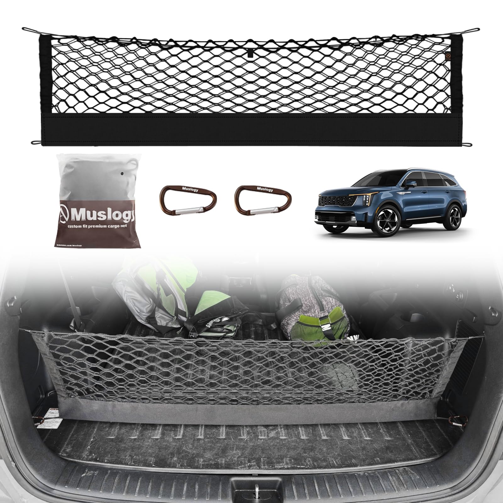 Muslogy Envelope Style Trunk Cargo Net Compatible With 2021-2024 2025 Kia Sorento Accessories Custom Fit Trunk Organizer Upgrade