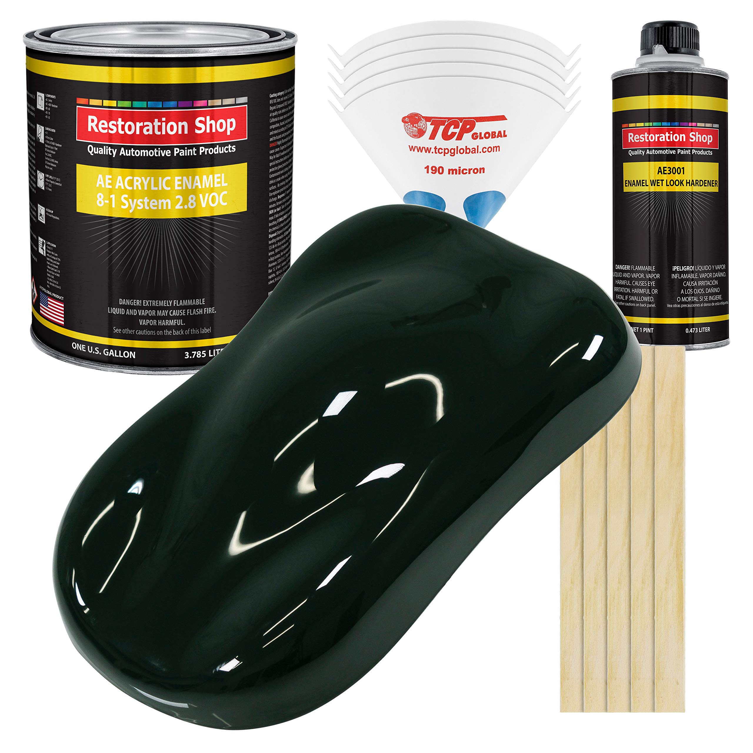 Restoration Shop - Rock Moss Green Acrylic Enamel Auto Paint - Complete Gallon Paint Kit - Professional Single Stage High Gloss Automotive, Car, Truck, Equipment Coating, 8:1 Mix Ratio, 2.8 Voc