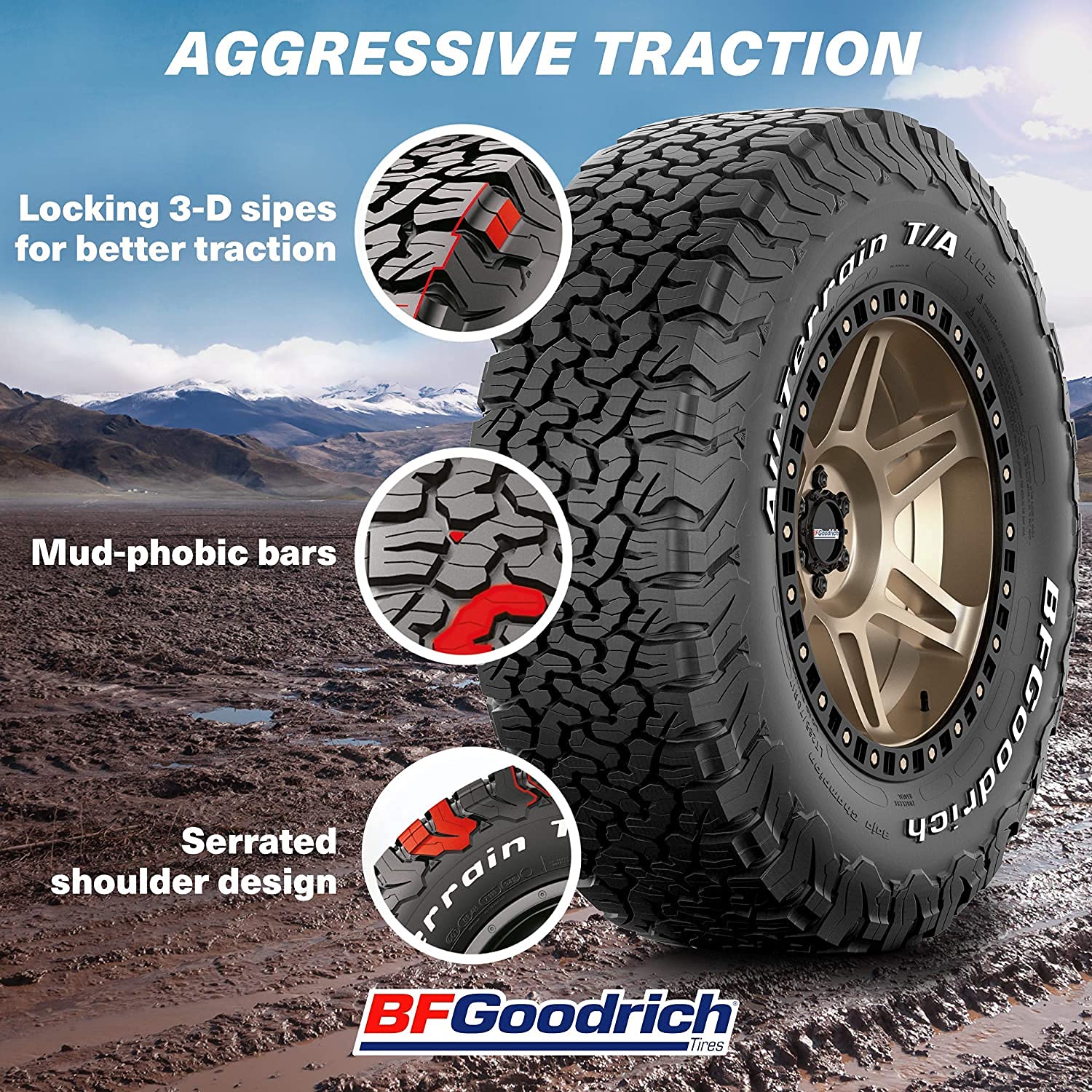 Bfgoodrich All Terrain T/A Ko2 Radial Car Tire For Light Trucks, Suvs, And Crossovers, Lt225/65R17/D 107/103S