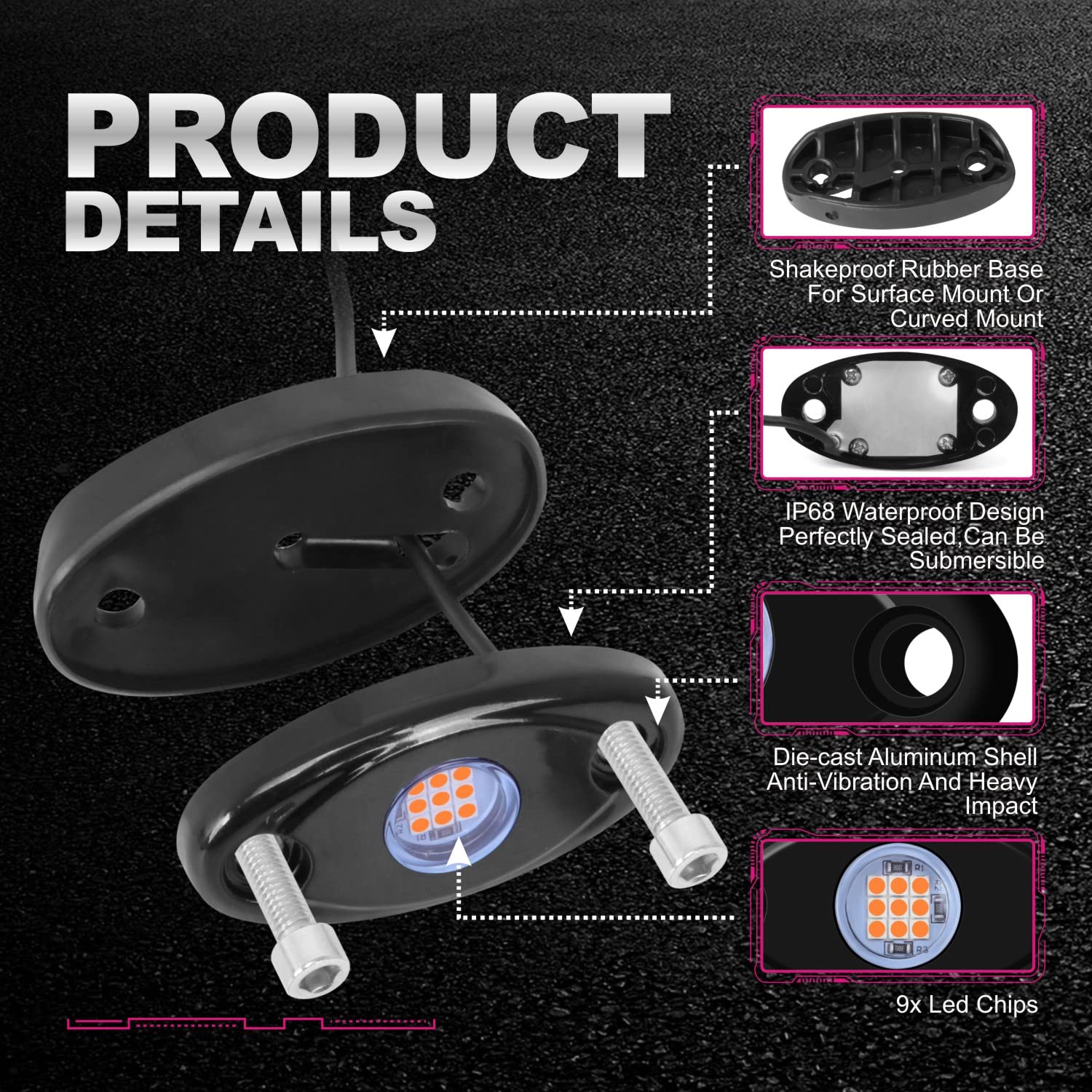 Ly8 6 Pods Led Rock Lights Kits Purple Neon Underglow Lights For Car Trucks Atv Utv Suv Jeep Boat Underbody Glow Trail Rig Lights Waterproof (Purple)