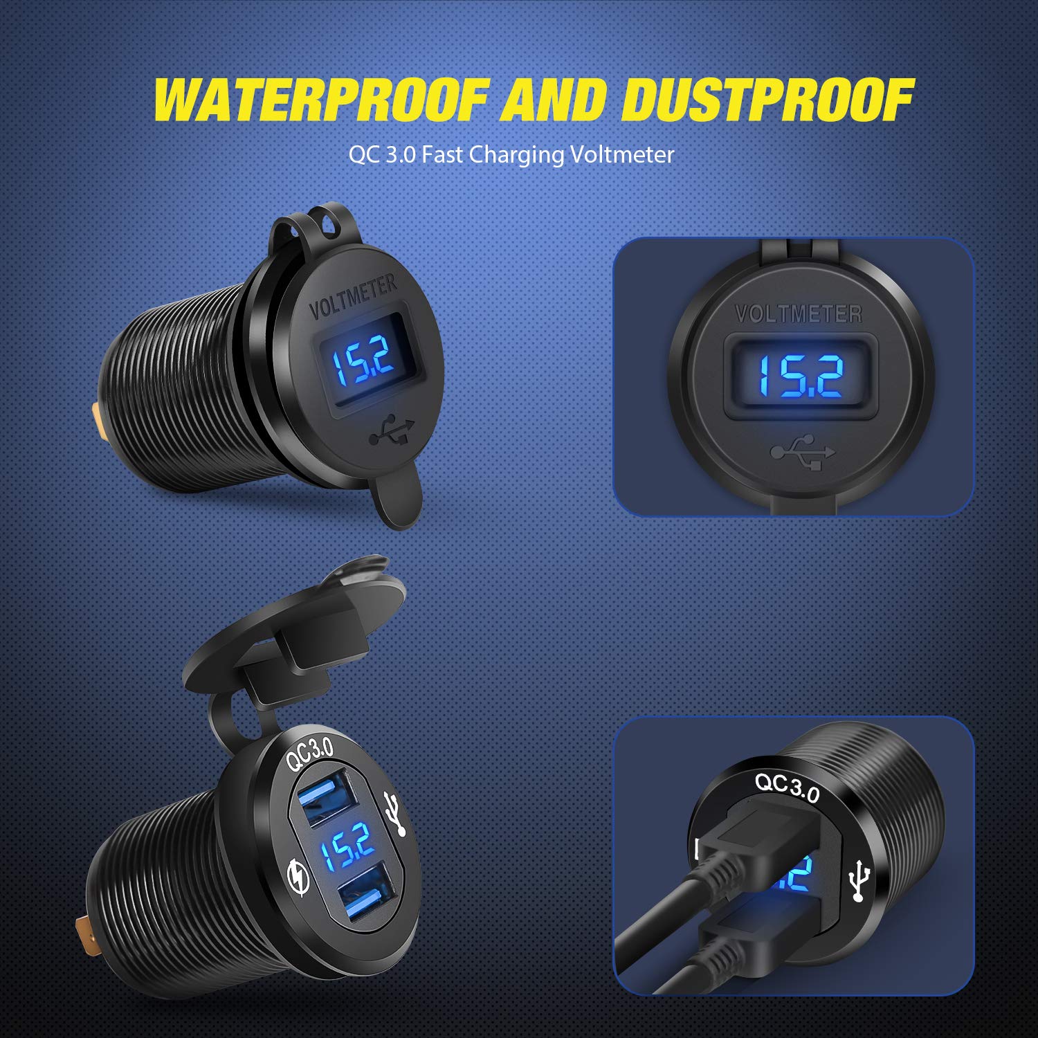 Nilight 4 Gang Rocker Switch Panel With Qc3.0 Dual Usb Charger Voltmeter Waterproof And Night Glow Stickers 12V-24V Dc For Cars