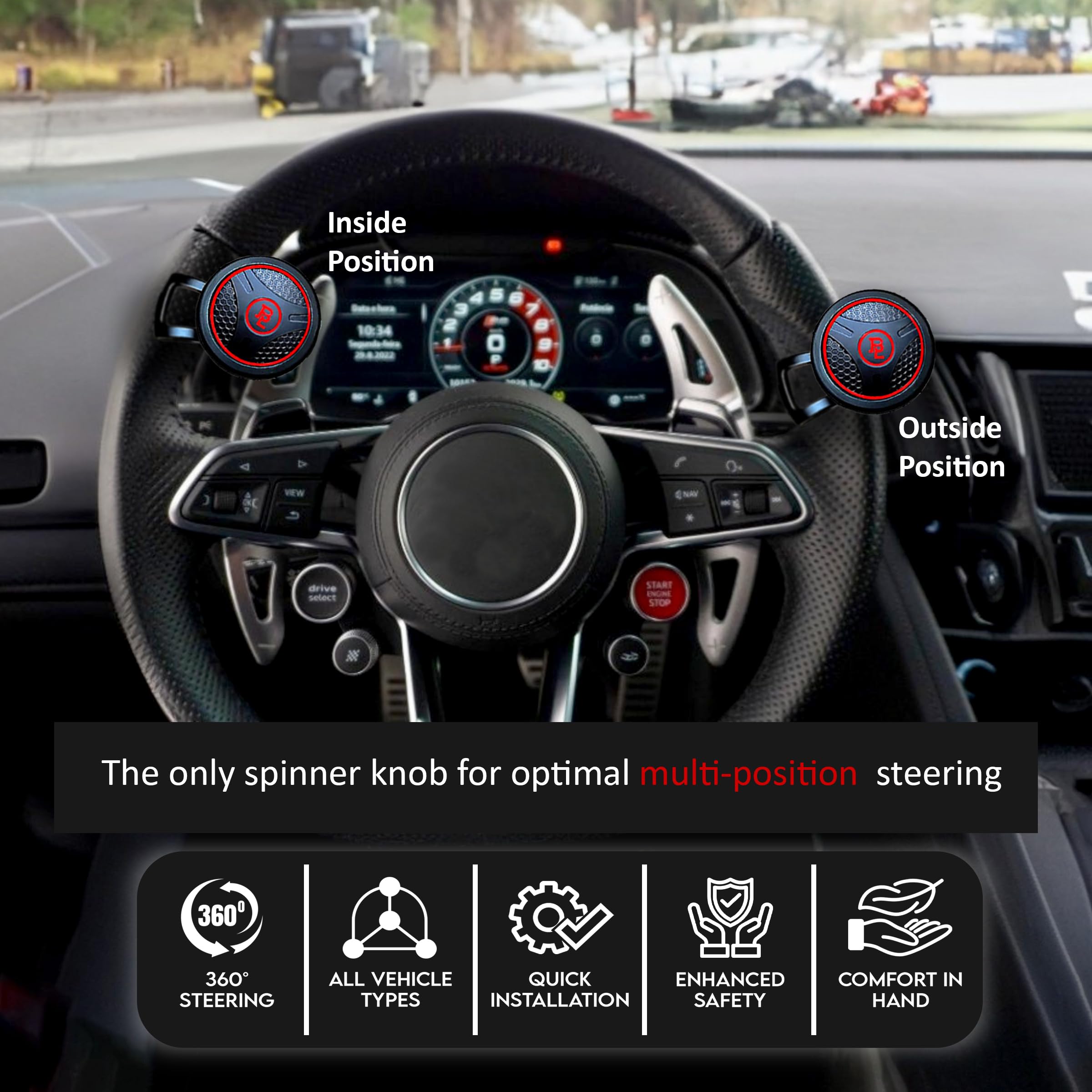 Fouring BL Steering Wheel Knob Spinner - Universal Non-Slip Fit, ABS & Premium Silicone Finish Suicide Knob with Metal Ball Bearing - Ideal for Cars, Trucks, Boats (Silicone Red)