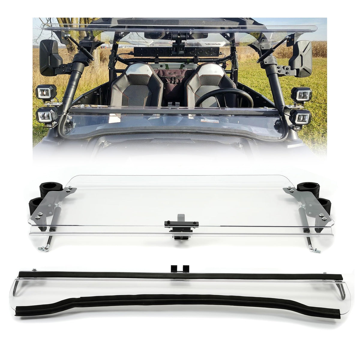 HECASA 2-IN-1 Windshield Compatible with Polaris RZR 4 800 2010-2014, 800 2008-2014, S 800 2009-2014, XP 900 2011-2014, XP 4 900