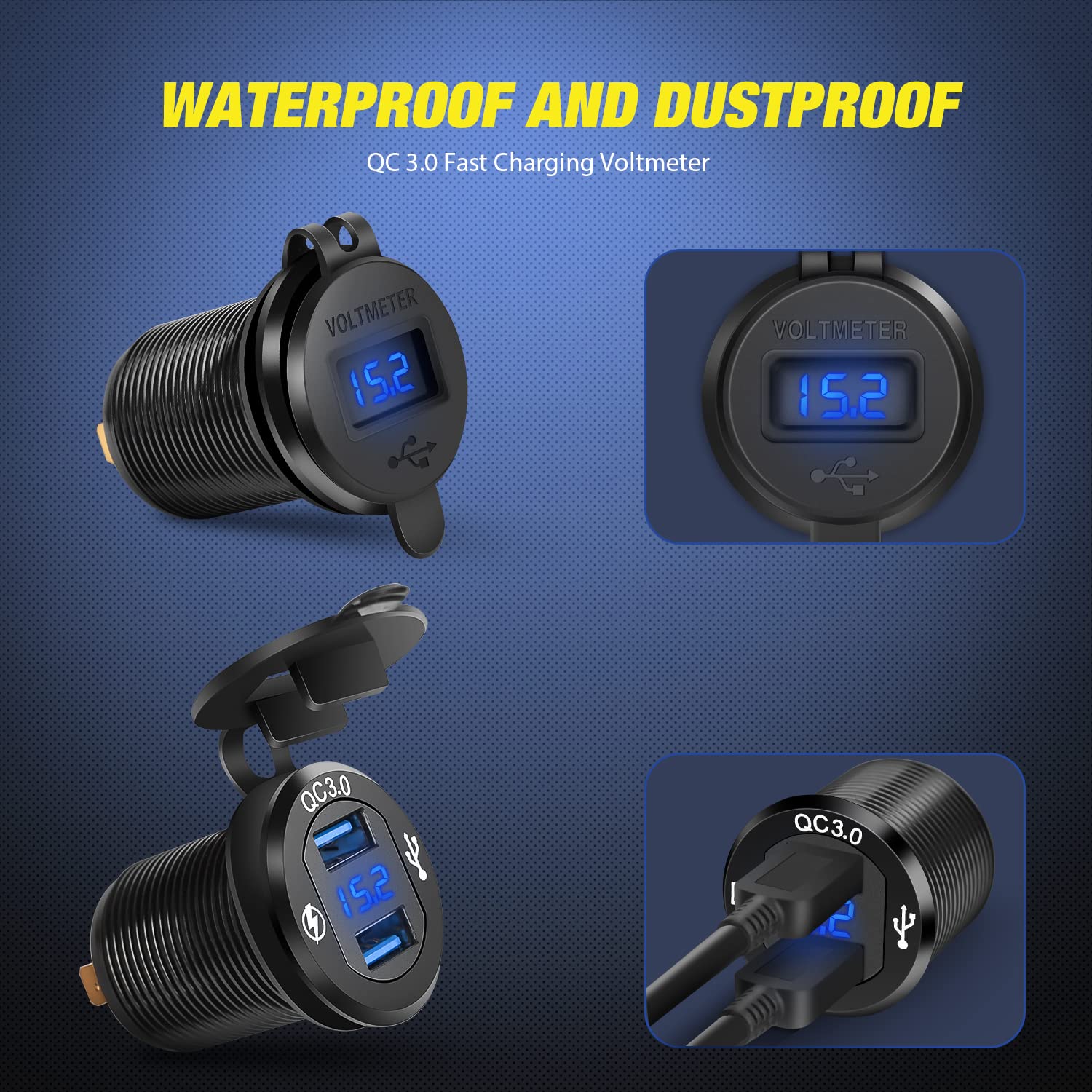 Nilight 6 Gang Rocker Switch 12V Spst On Off Switch Qc 3.0 Usb Charger Voltmeter Waterproof Aluminum Rocker Switch Panel Night G