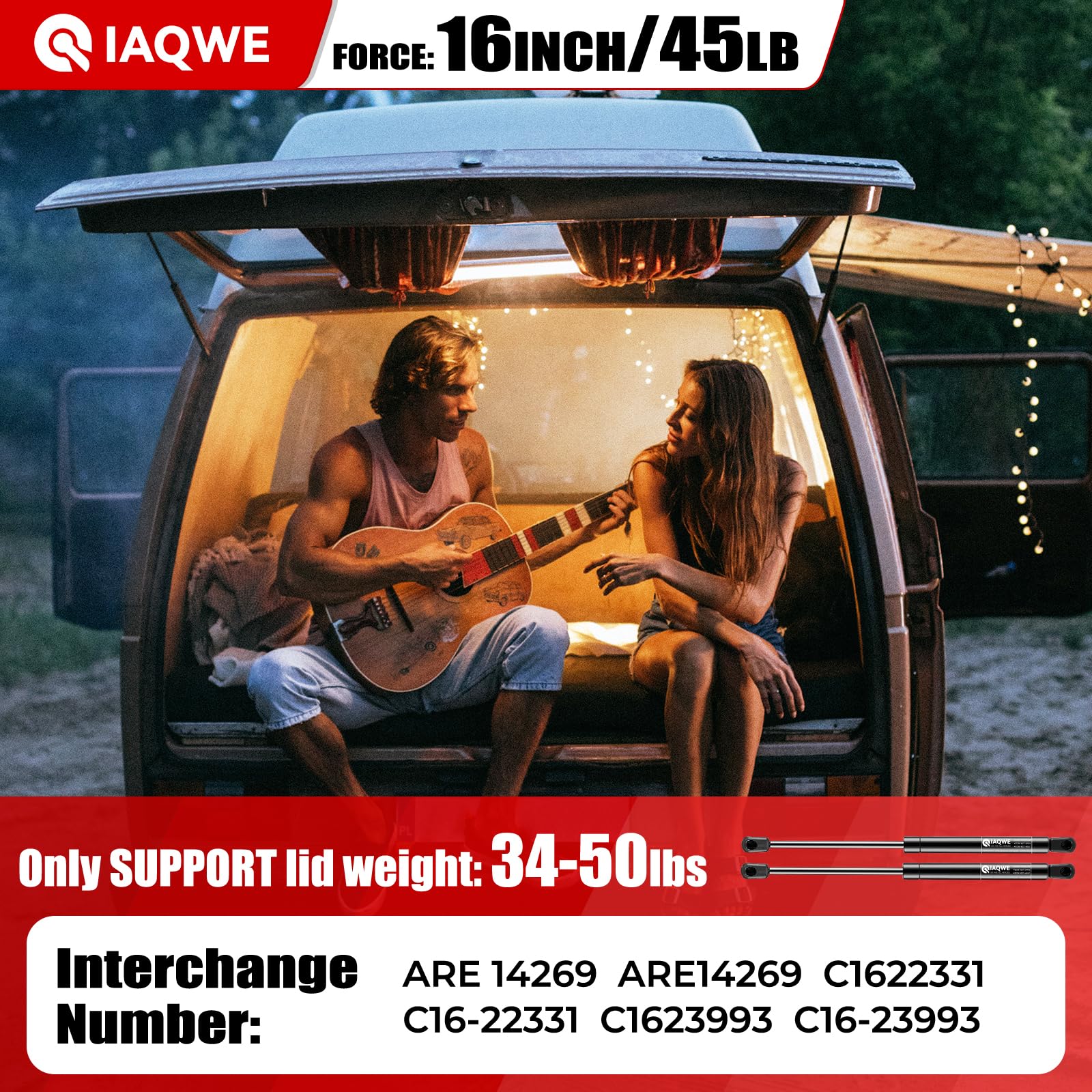 C16-15208 16Inch 45Lbs/200N Gas Struts Shocks Springs Lift Support For Snugtop Are Leer Truck Camper Shell Topper Rear Cap Window Door Pickup Canopy Lid 2Pcs By Iaqwe