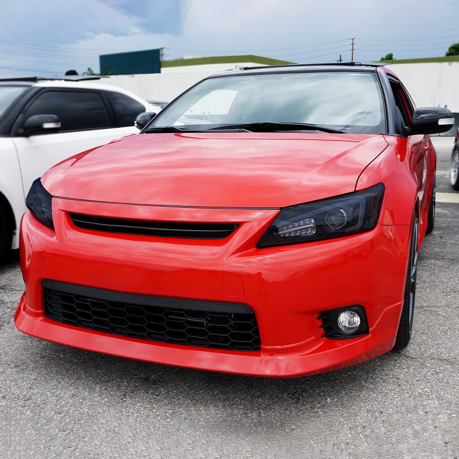 Spec-D Tuning Black Housing Smoke Lens Projector Headlights w/LED Signal & LED Strip Compatible with 2011-2013 Scion tC Left + R