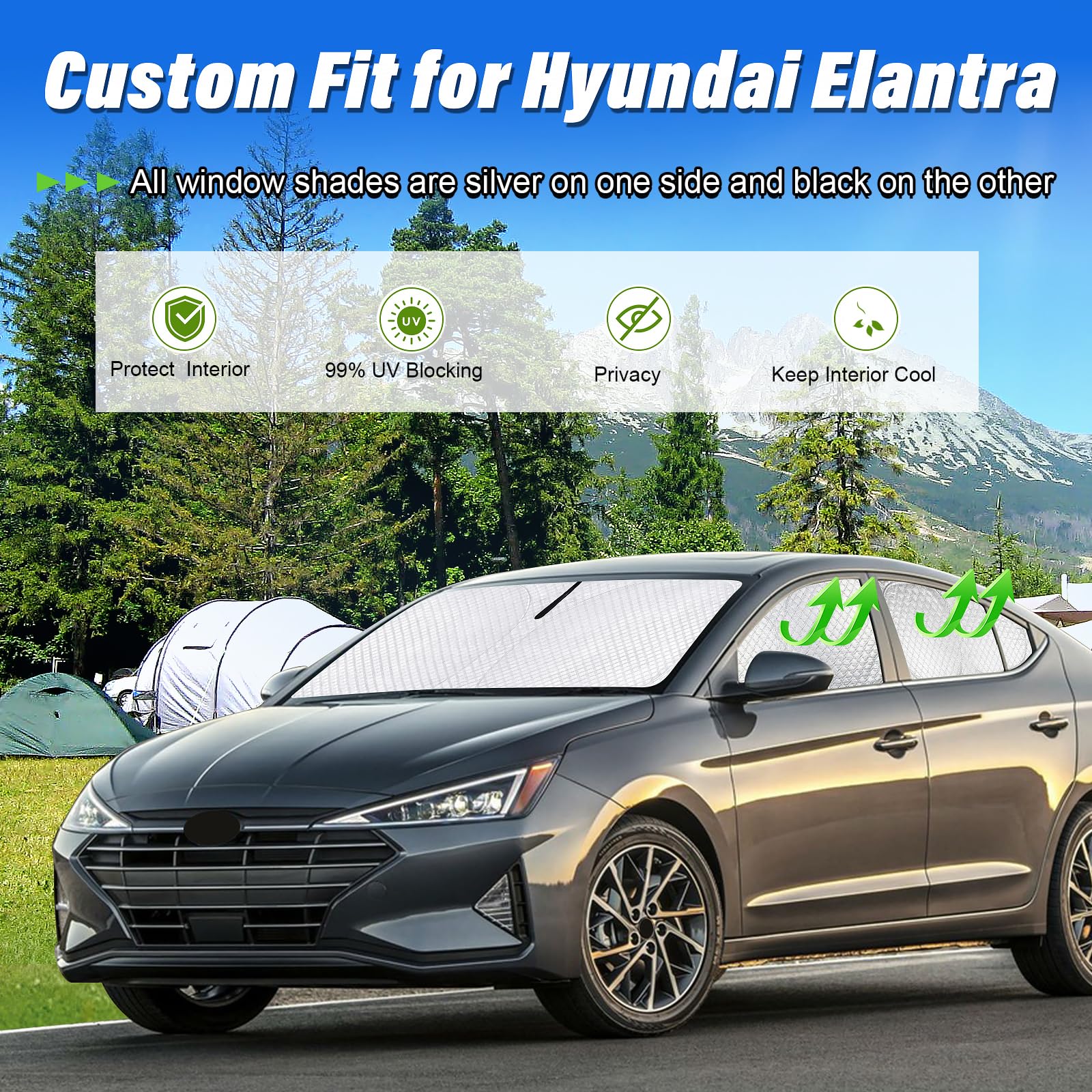 Kmf Windshield Sun Shade Replacement For Hyundai Elantra Accessories 2017-2020, Side Window Sun Shade Cover Sun Visor Shield Cov