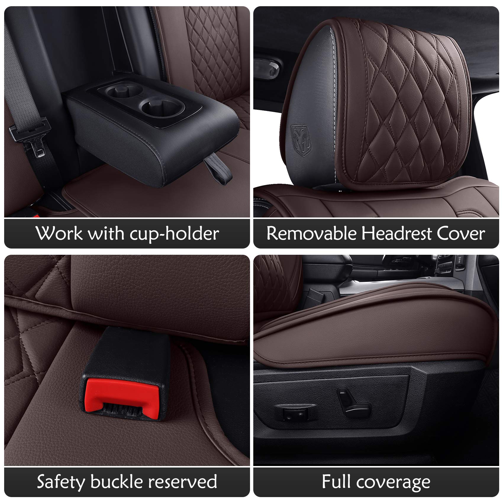 Aierxuan Car Seat Covers For Dodge Ram Custom Fit 2009-2023 1500, 2010-2023 2500/3500 Crew Quad Regular Cab Heavy Duty Truck Pickup Waterproof Leather With Split Bench 40/60(Full Set/Brown)