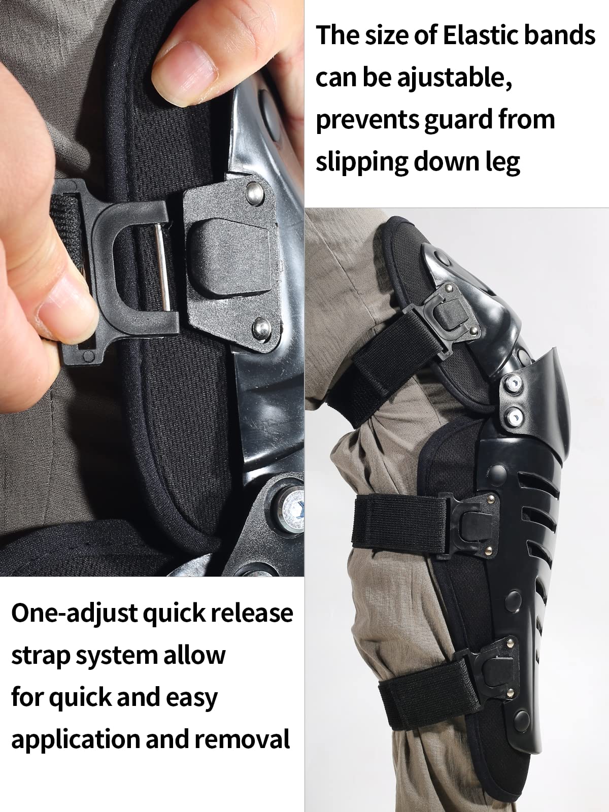 RIDBIKER Black Movable Knee Shin Guard Pads - Adjustable Breathable Armor for Motorcycle Cycling Racing, Lengthen Size, Crashproof, 1 Pair