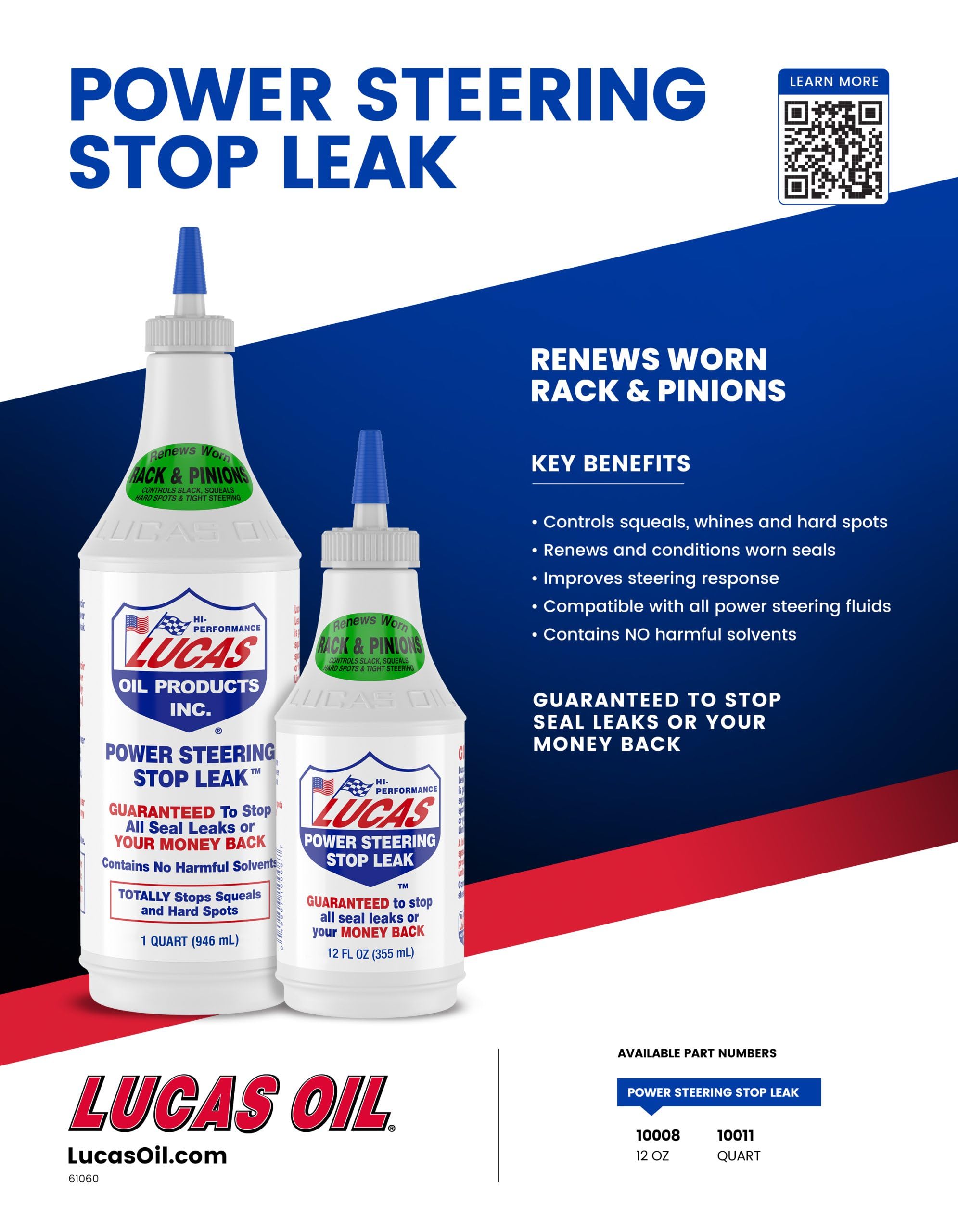 Lucas Oil 10011-Pk12 Power Steering Stop Leak - 1 Quart (Pack Of 12)