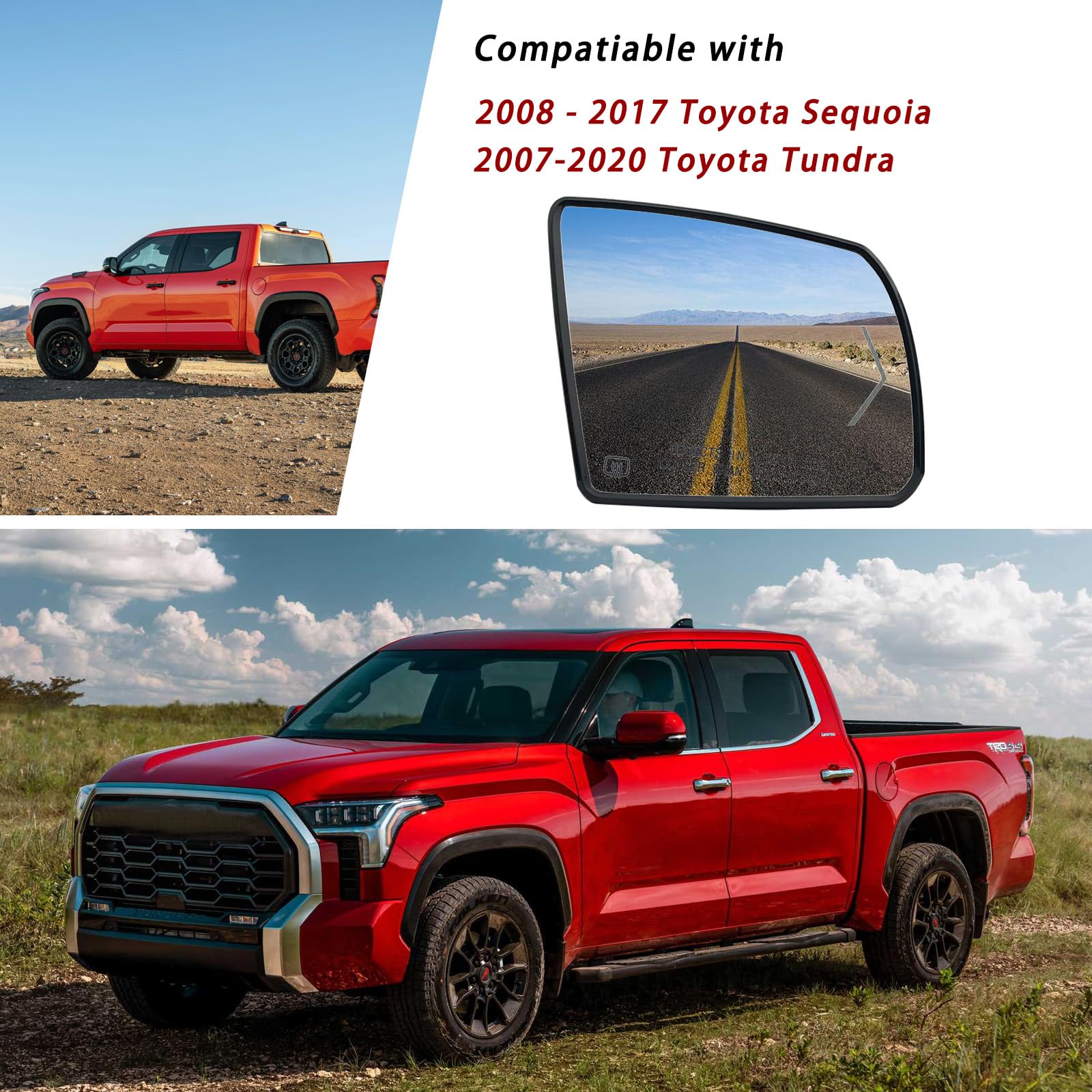 Passenger Side Heated Turn Signal And Blind Spot Detection System Mirror Glass Replacement For 2008-2017 Toyota Sequoia 2007-202