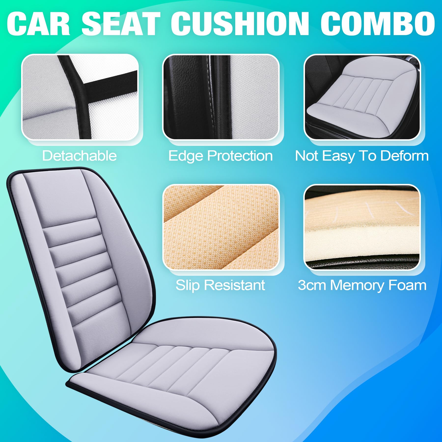 Myfamirea Car Seat Cushion And Lumbar Support Pillow 1.2'' Thick Memory Foam Desk Chair Cushion Back Support For Automotive Seat