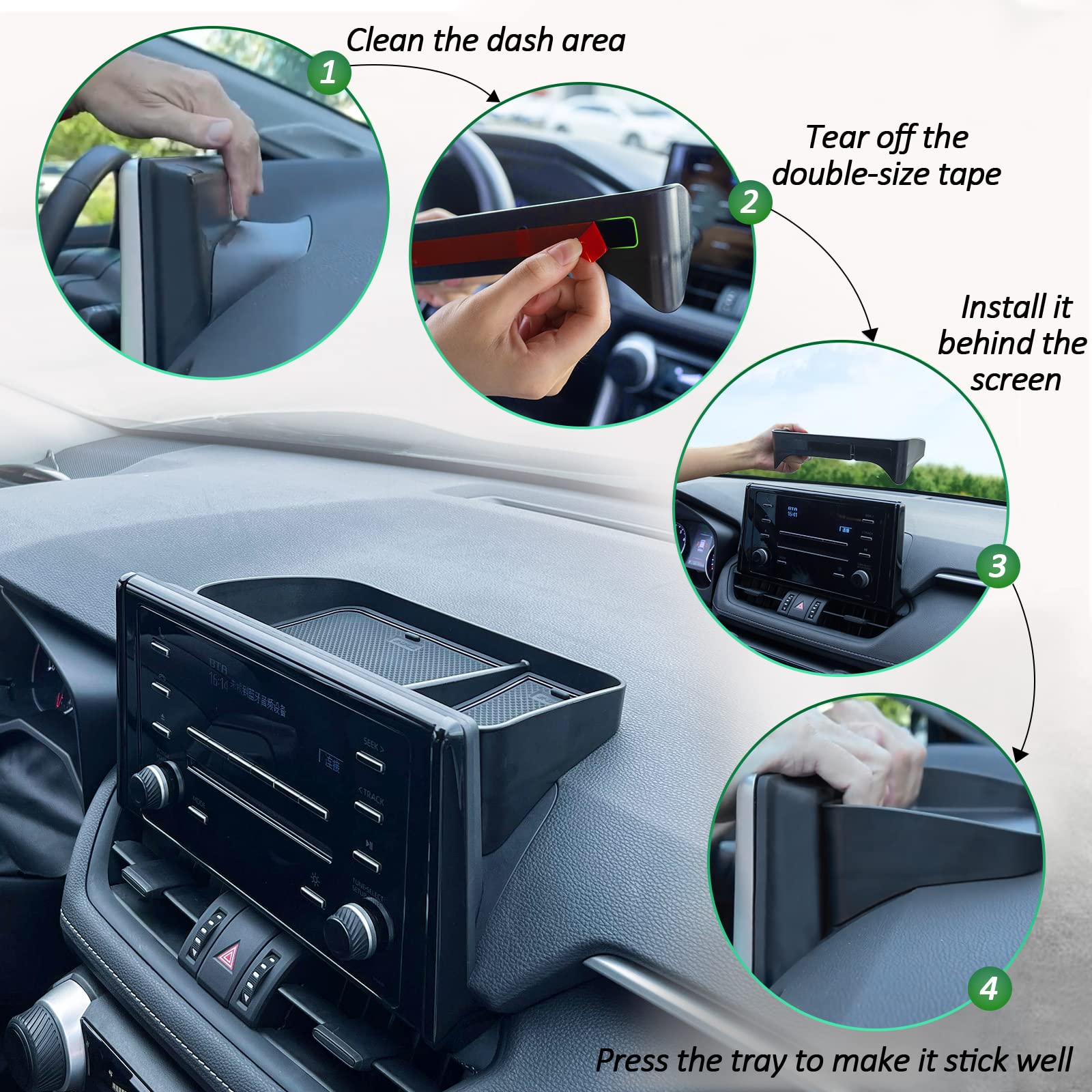 TOPINSTALL Rav4 Dashboard Tray - Console Storage Organizer for 2019-2024 Toyota Rav4, Solid Plastic, Sunglasses & Tissue Holder