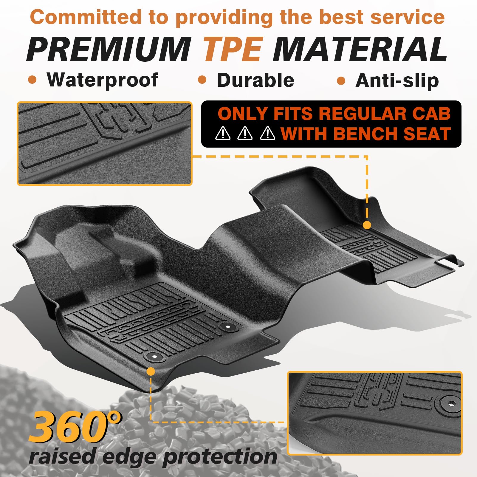 Triplealiners Floor Mats All Weather Liner Compatible With 2015-2024 2025 Ford F150 Regular Cab Accessories 1St Row Tpe Liner Fo