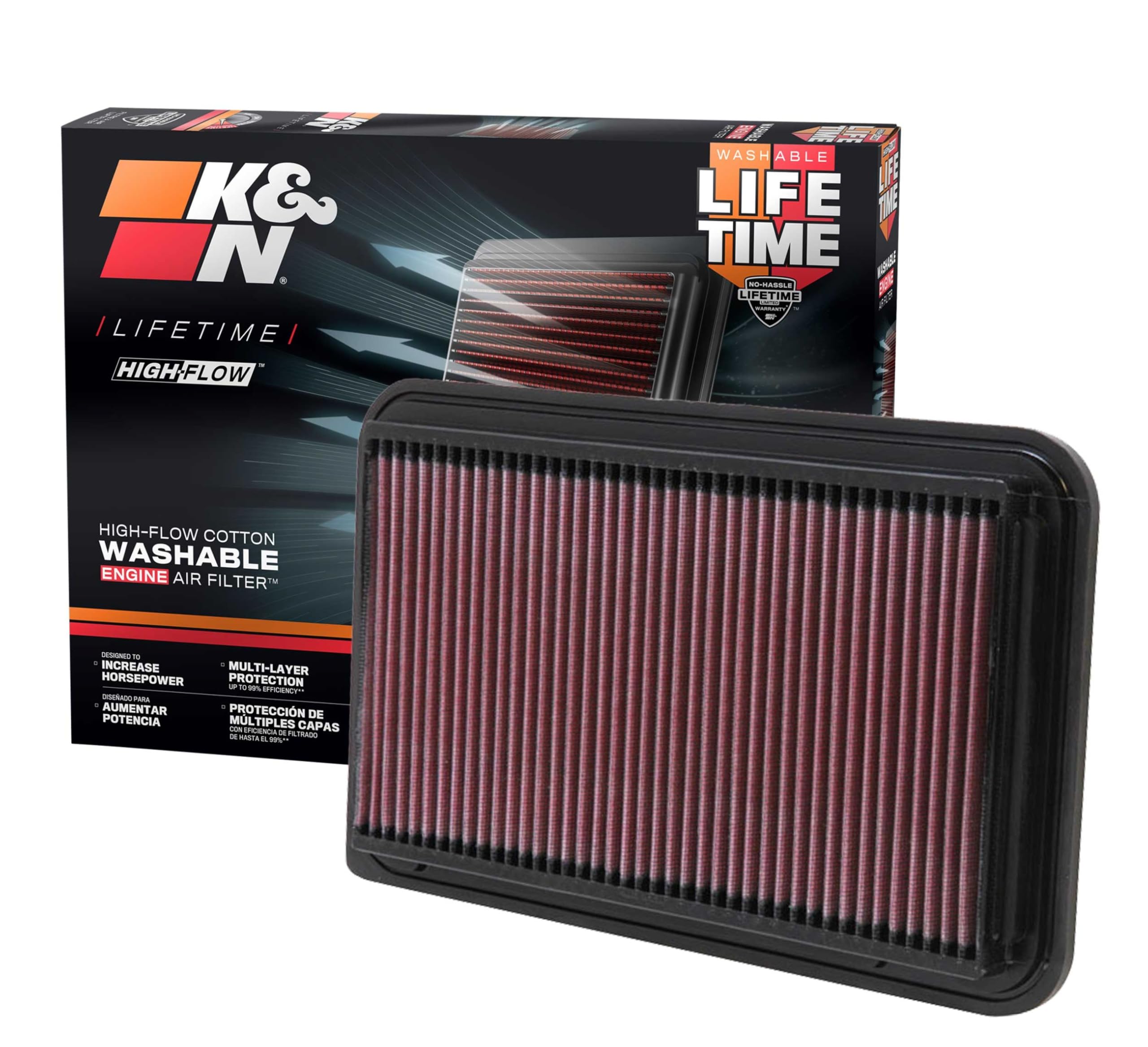 K&N High-Flow Original Lifetime Engine Air Filter: Increase Power: Premium, Washable: Compatible With 2002-2012 Toyota/Lexus: Es