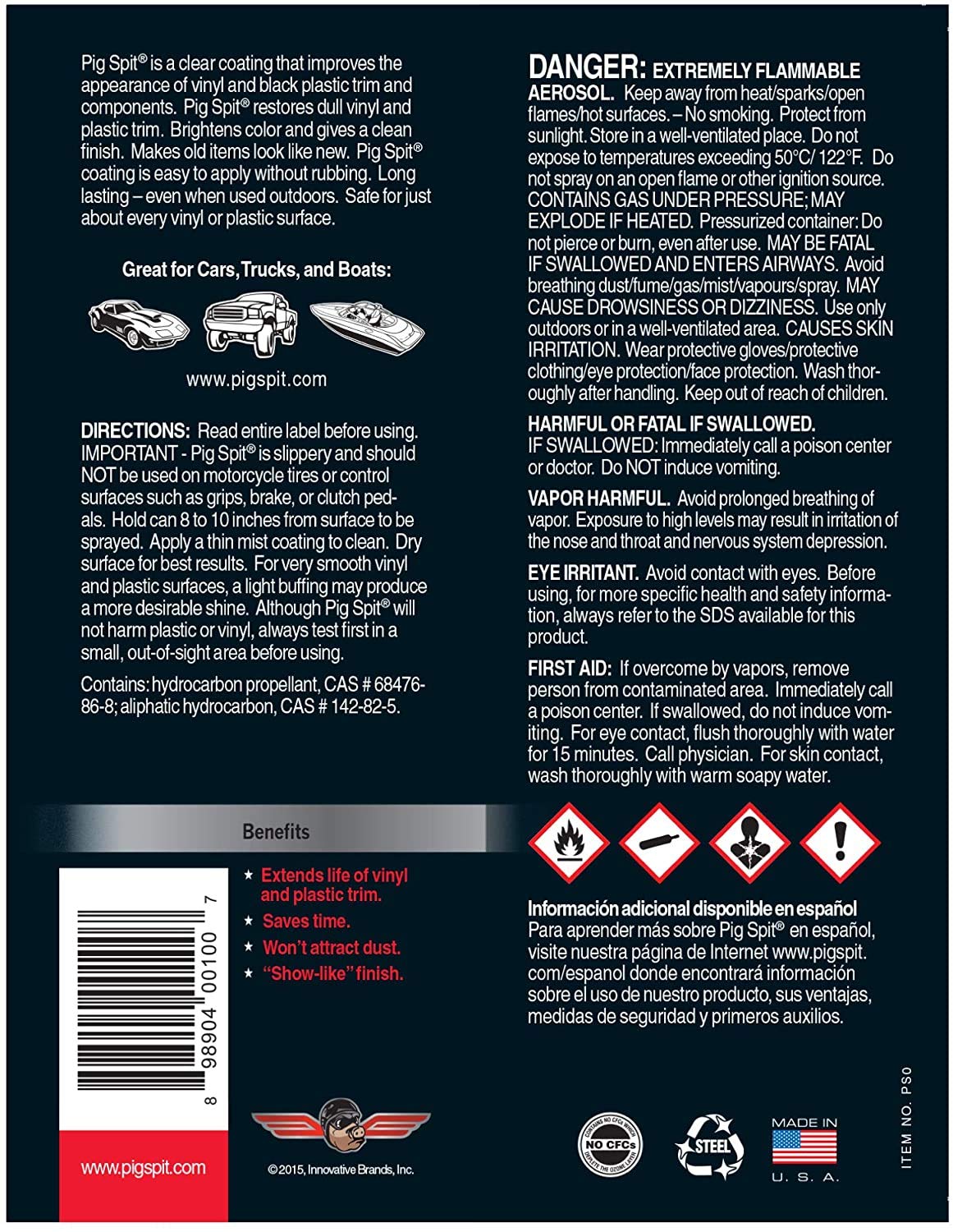 Pig Spit Original For Use On Motors, Transmissions, Vinyl And Black Plastic Trim Components And Tires, 9 Oz, 6-Pack (Pso-6Pk)