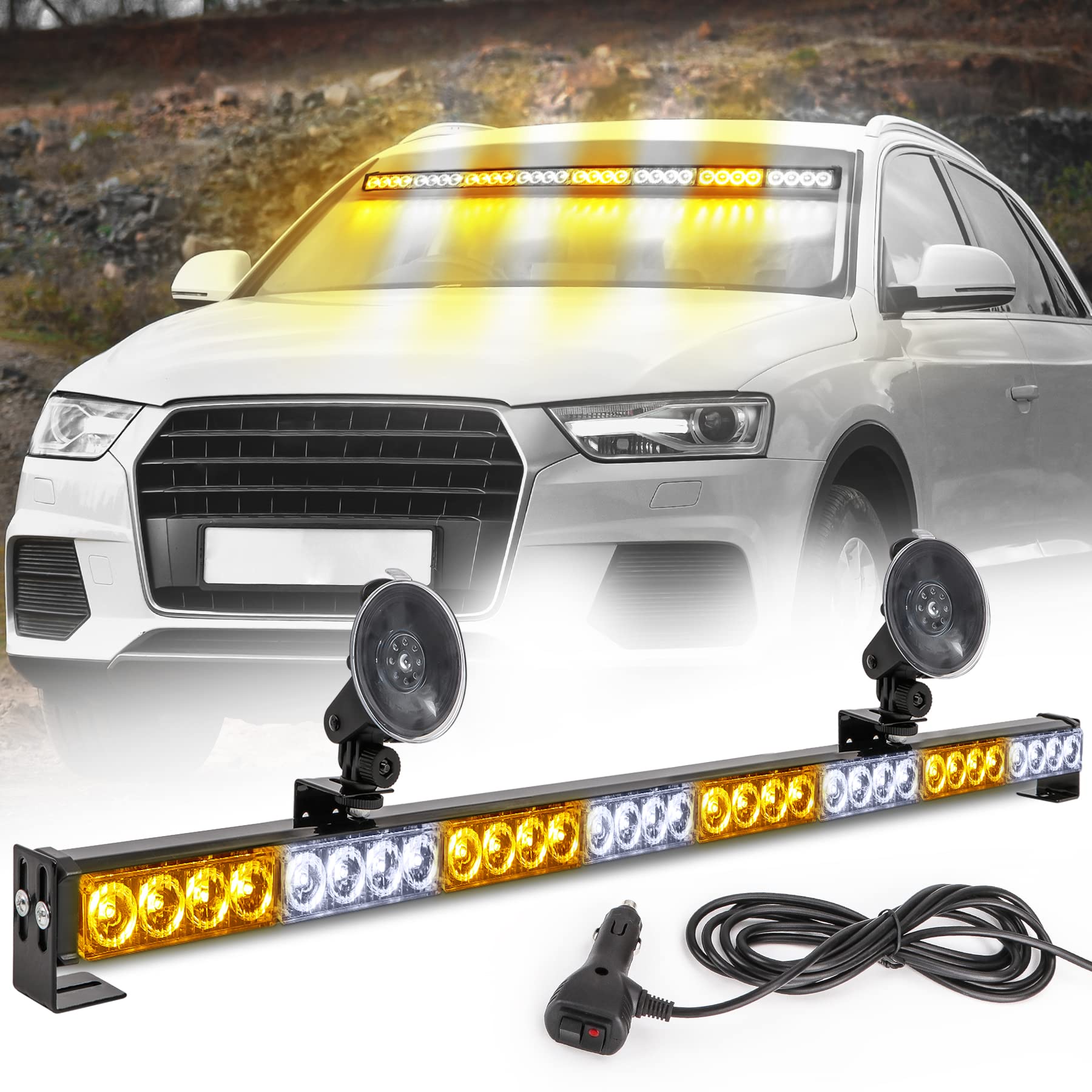 Le-Jx Traffic Advisor Light Bar 35.5 Inch 13 Flash Patterns 32 Led Warning Emergency Strobe Light Bar Directional Flashing Led S