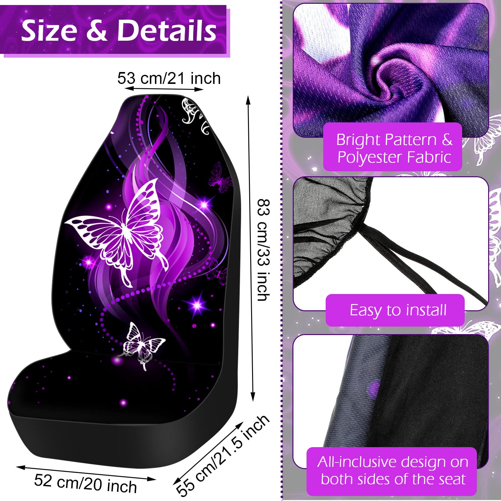 Frienda 10 Pcs Car Seat Covers For Women Butterfly Car Accessories Car Interior Seat Covers With Steering Wheel Cover, Wrist Str