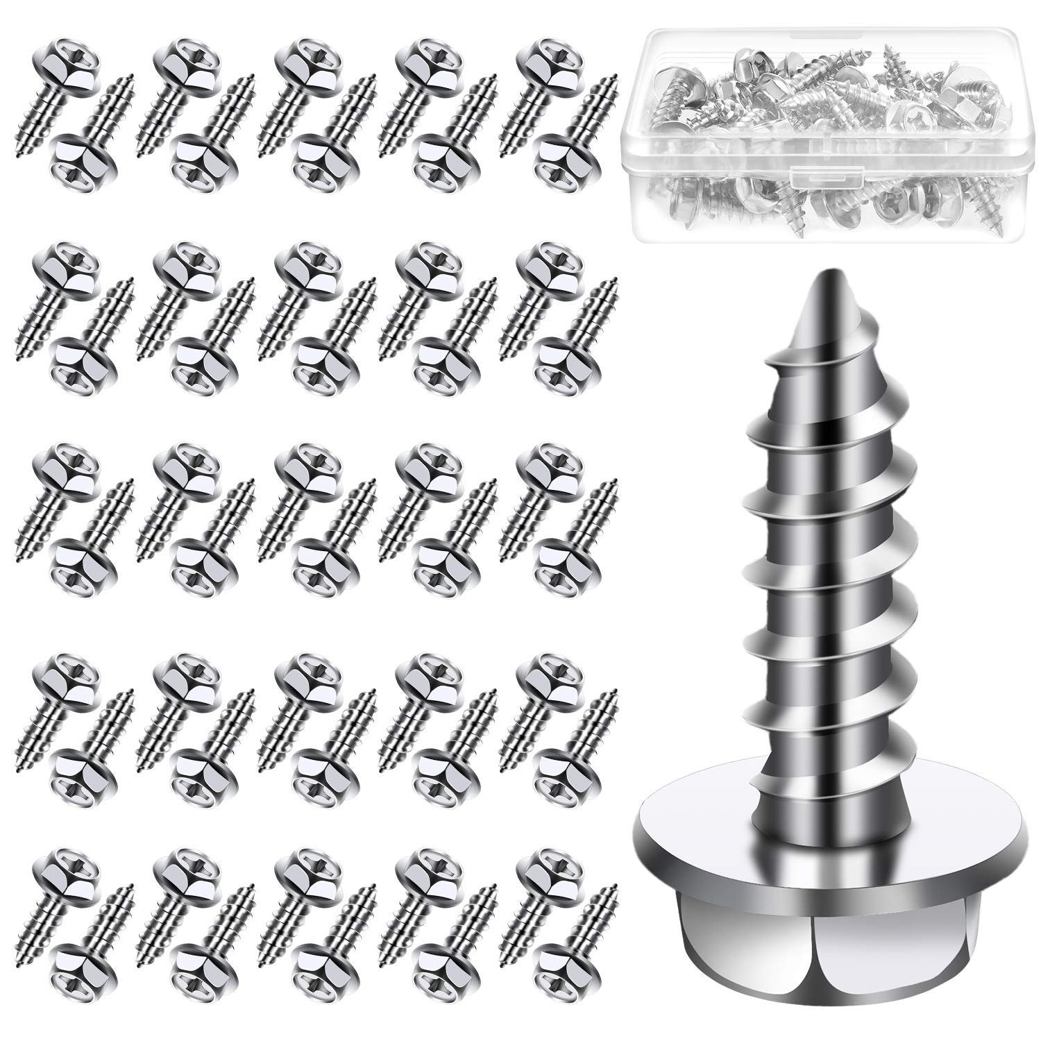 BBTO 50 Pcs Silver License Plate Screws with Rustproof license plate bolts 3/4 x 1/4stainless steel screws Front Rear bolt faste