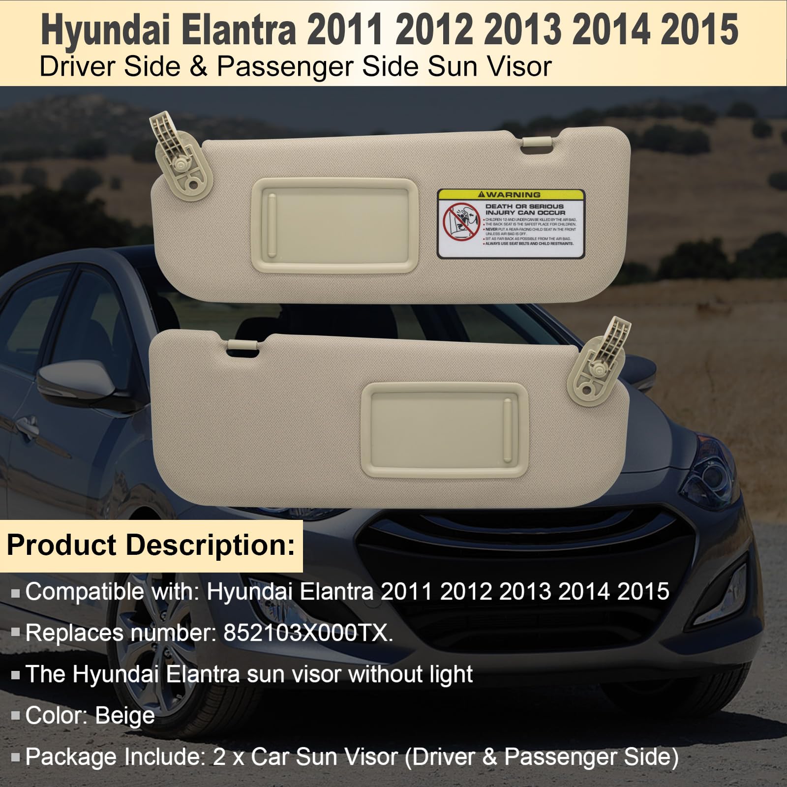 Nhiles Left Driver & Right Passenger Side Sun Visor Replacement Compatible With Hyundai Elantra 2011 2012 2013 2014 2015 Replace