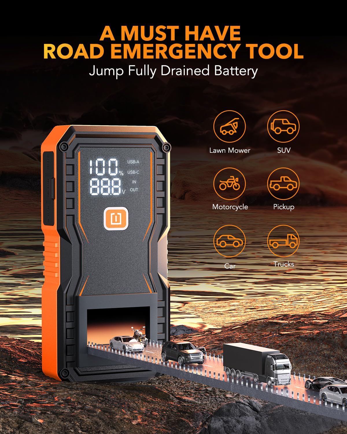 Oxilam Jump Starter 6000A For All Gas/12L Diesel, Car Battery Jumper Starter Portable, 12V Lithium Jump Box With Jumper Cables,