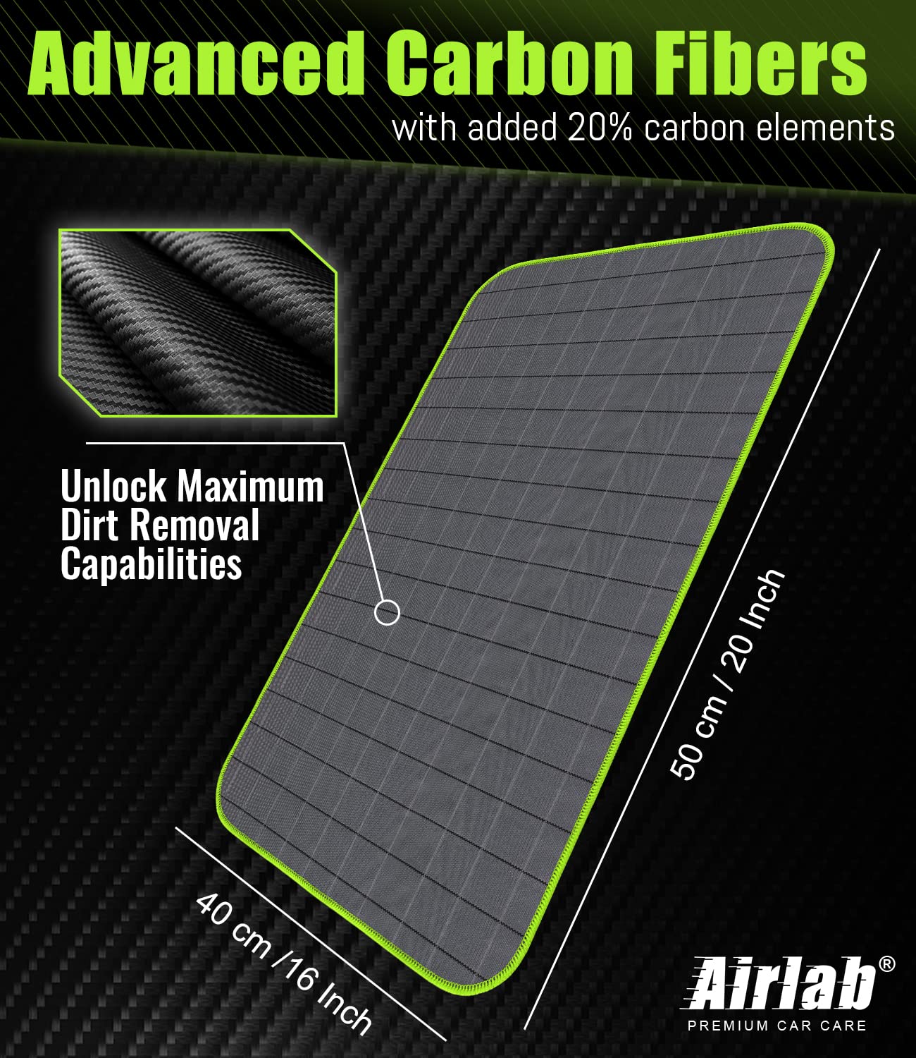 Airlab Carbon Microfiber Towels For Car Glass Window Polishing Cleaning Cloth Auto Detailing Lint Free Streak Free Drying Car Wash Large Towel, Pack Of 2, 20X16, 400Gsm