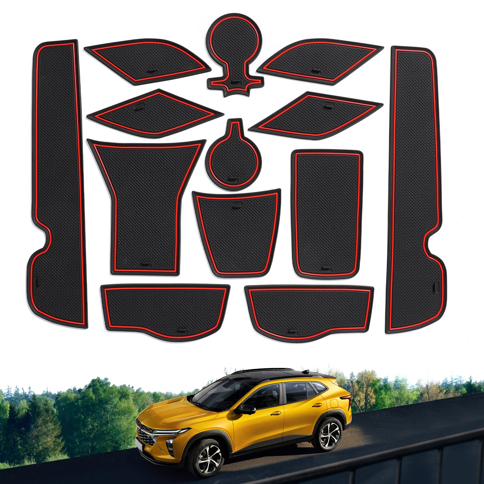 Smabee Fit For 2024 2025 Chevy Trax Door Slot Mats, Cup Holder Inserts For Chevrolet Chevy Trax 2024 2025 Accessories, Door Slot Mats Center Console Liners Trax Ls/1Rs/Lt/2Rs/Activ (Red)