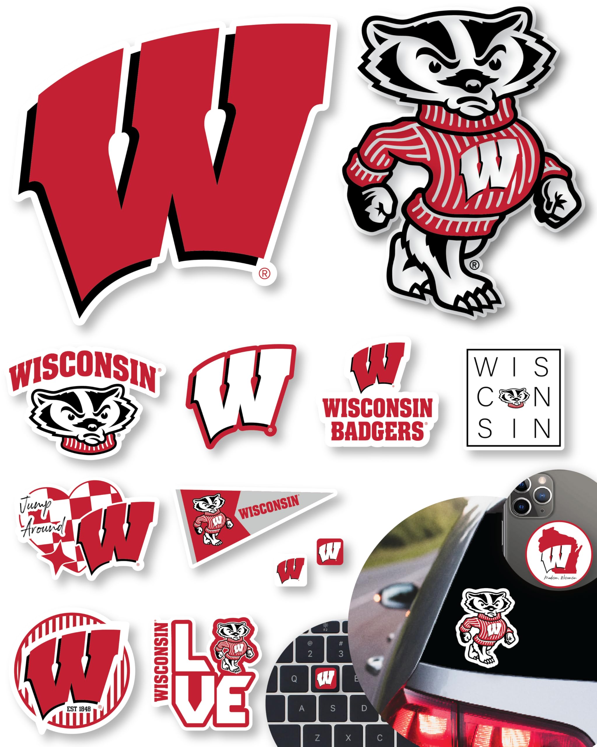 University Of Wisconsin Stickers For Gift, Car, Water Bottle, Laptop, And Phone For Uw Football Fans And University Graduates (W