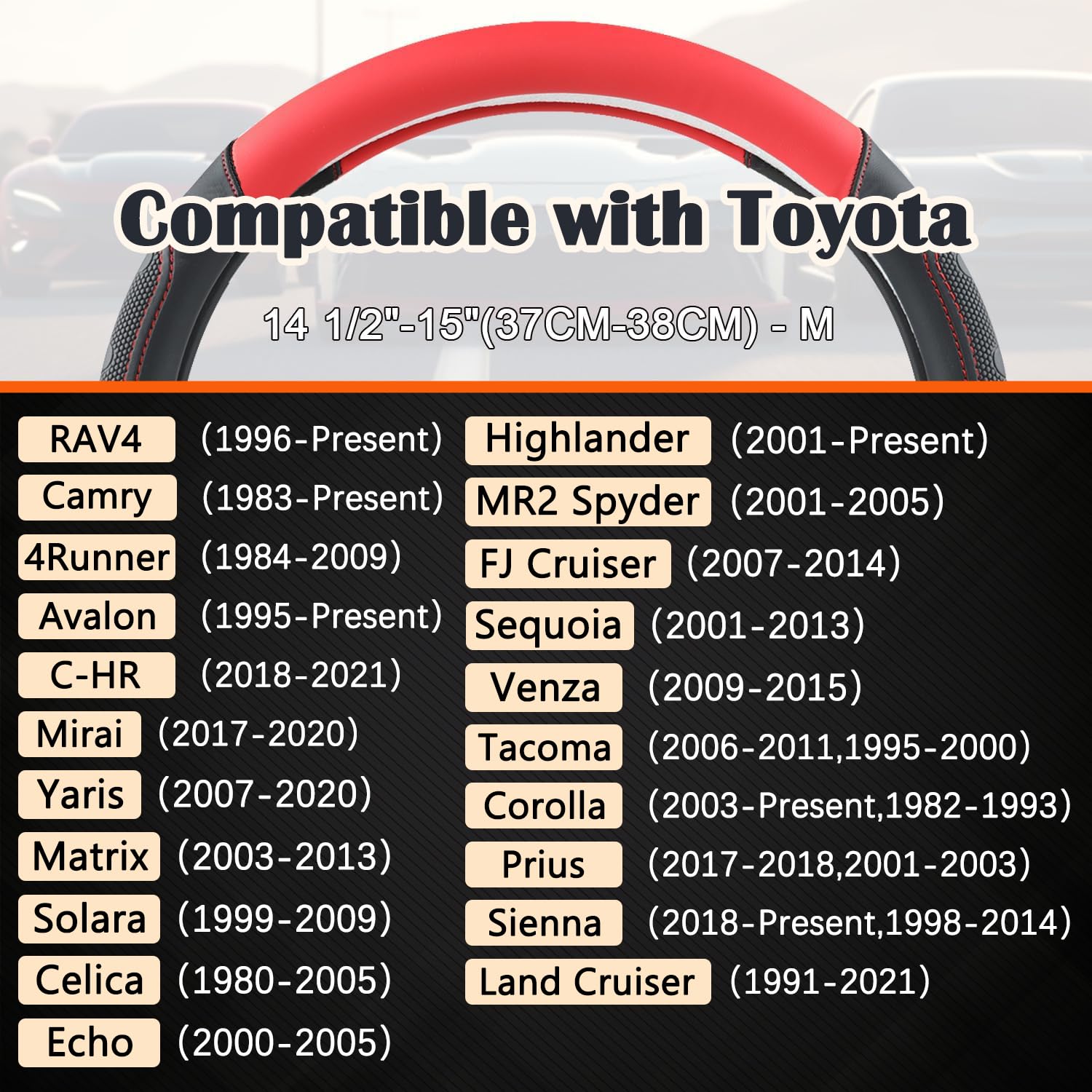 Giant Panda Car Steering Wheel Cover For Toyota Rav4,Camry,Highlander,Corolla,Prius,Tacoma,Standard Size - Black+Red