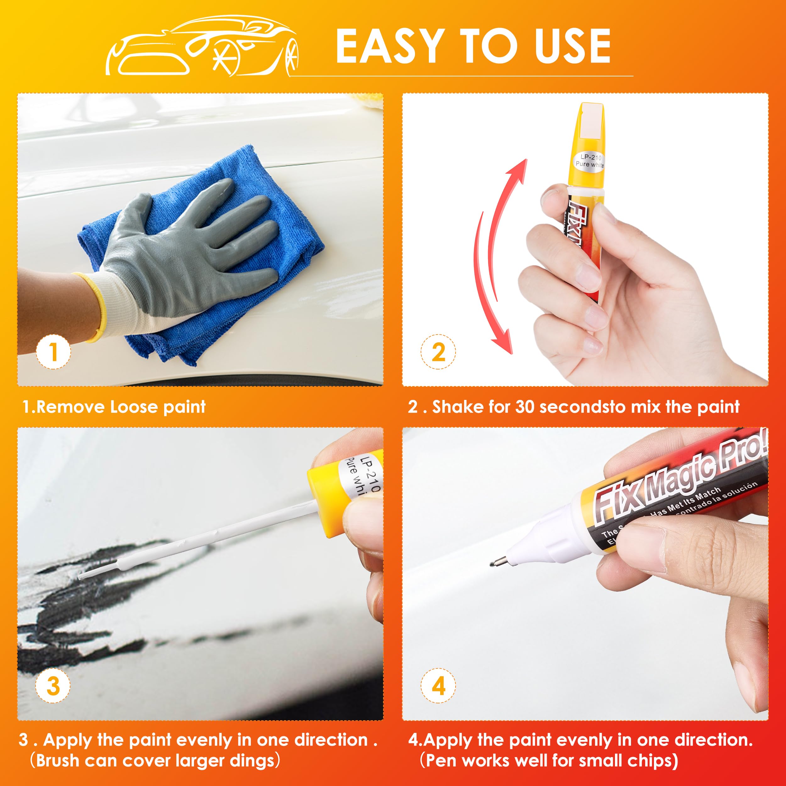 Touch Up Paint For Cars (White), Two-In-One Car Paint Scratch Repair, Automotive Touch Up Paint Pen With Instruction Manual, Quick And Easy Solution To Repair Car Paint Scratches