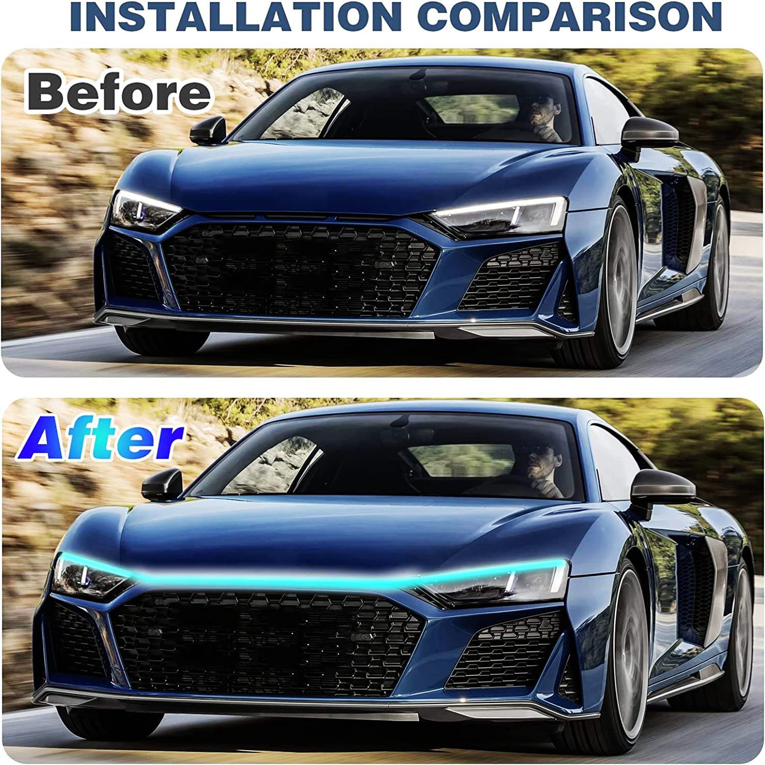 Car Hood Light Strip, 70 Inch Led Strip Lights For Car, Universal Engine Hood Guide Decorative Light Bar, 12V Flexible Headlight