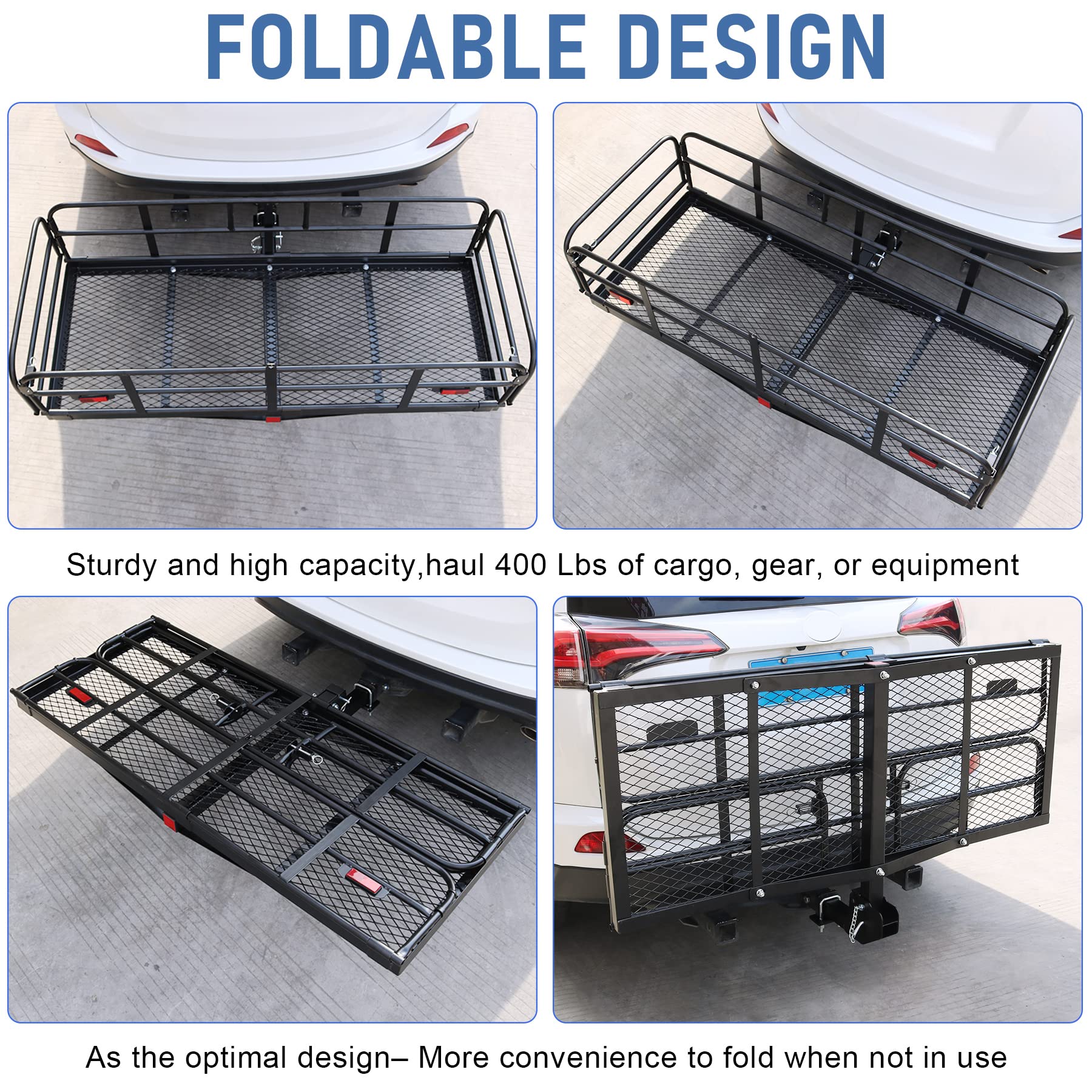 Jdmspeed Hitch Mount Cargo Carrier Car Storage Hitch 400 Lbs 60' X 24' X 14.4' Folding Vehicle Cargo Rack Rear Luggage Basket Fits 2' Receiver Stabilizer For Car Suv,Trailer,Pickup Truck