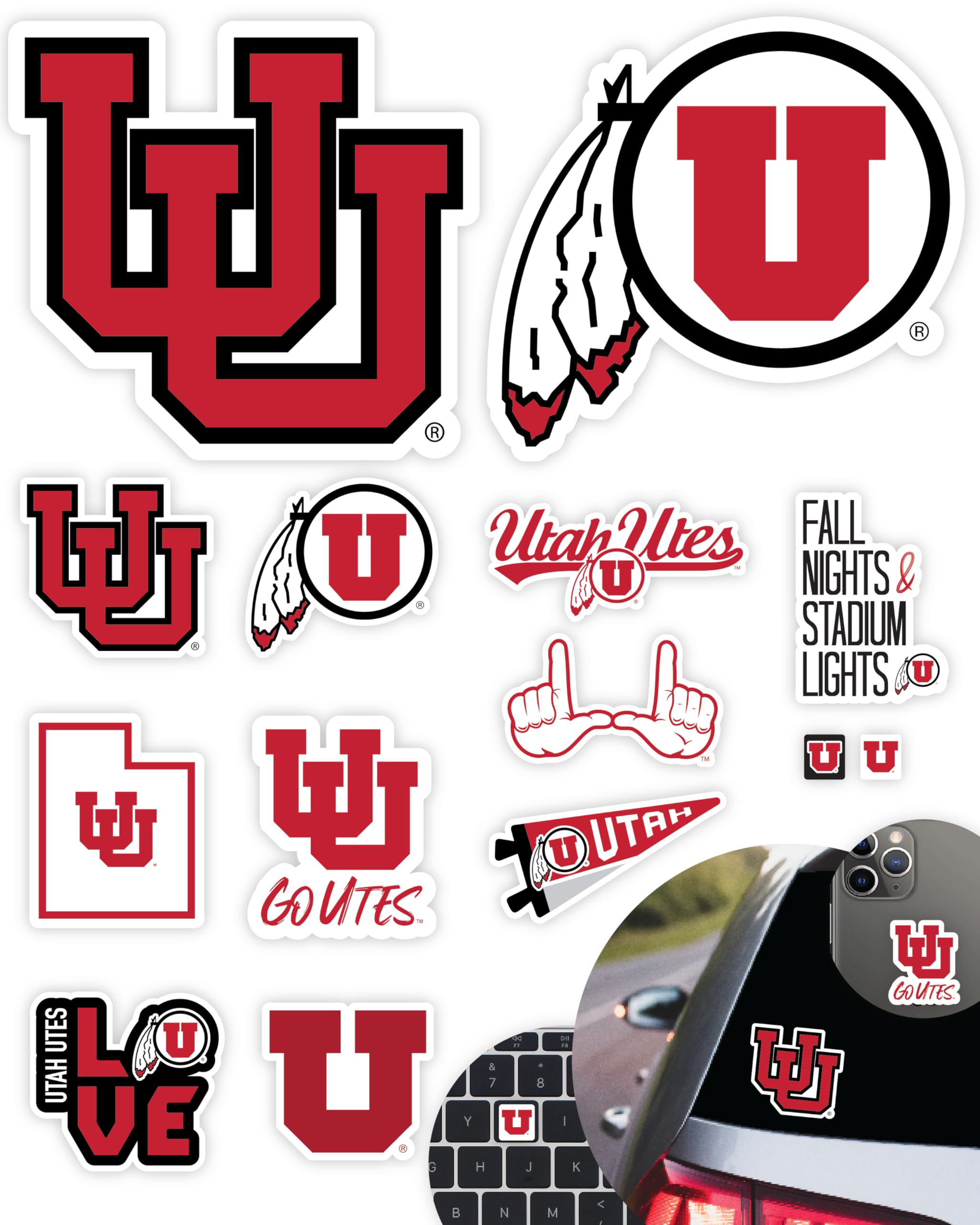 University Of Utah Stickers (14 Stickers) 2 Large 5'' For Car Windows 10 Medium 2.5'' For Water Bottles Laptops Phones 2 Mini Ke