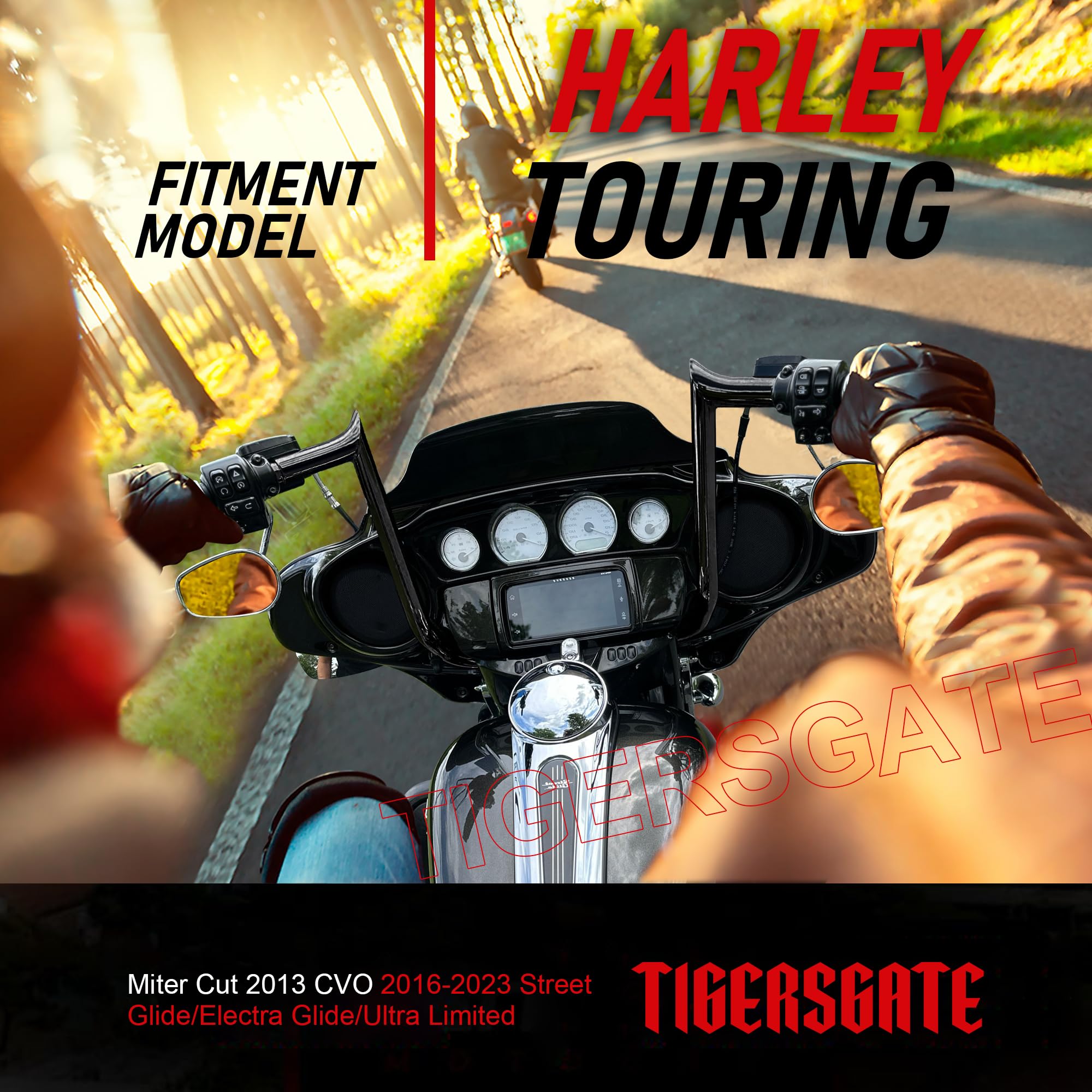 TIGERSGATE Black PRE-WIRED 12 Meathook Monkey Bar 1 1/4 Ape Hangers Handlebars for Harley Miter Cut 2016-2023 Street Glide/E