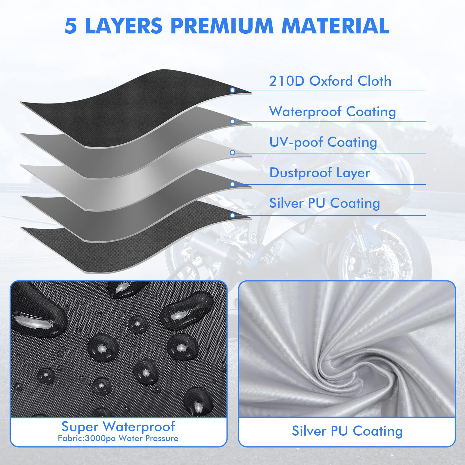 Neverland Motorcycle Cover Waterproof Outdoor - Black Heavy Duty Scooter Cover, Motorbike Cover With Refletive Logo, Lock-Hole, Bandage, Storage Bag-Protect Against Dust, Debris, Rain And Weather(L)